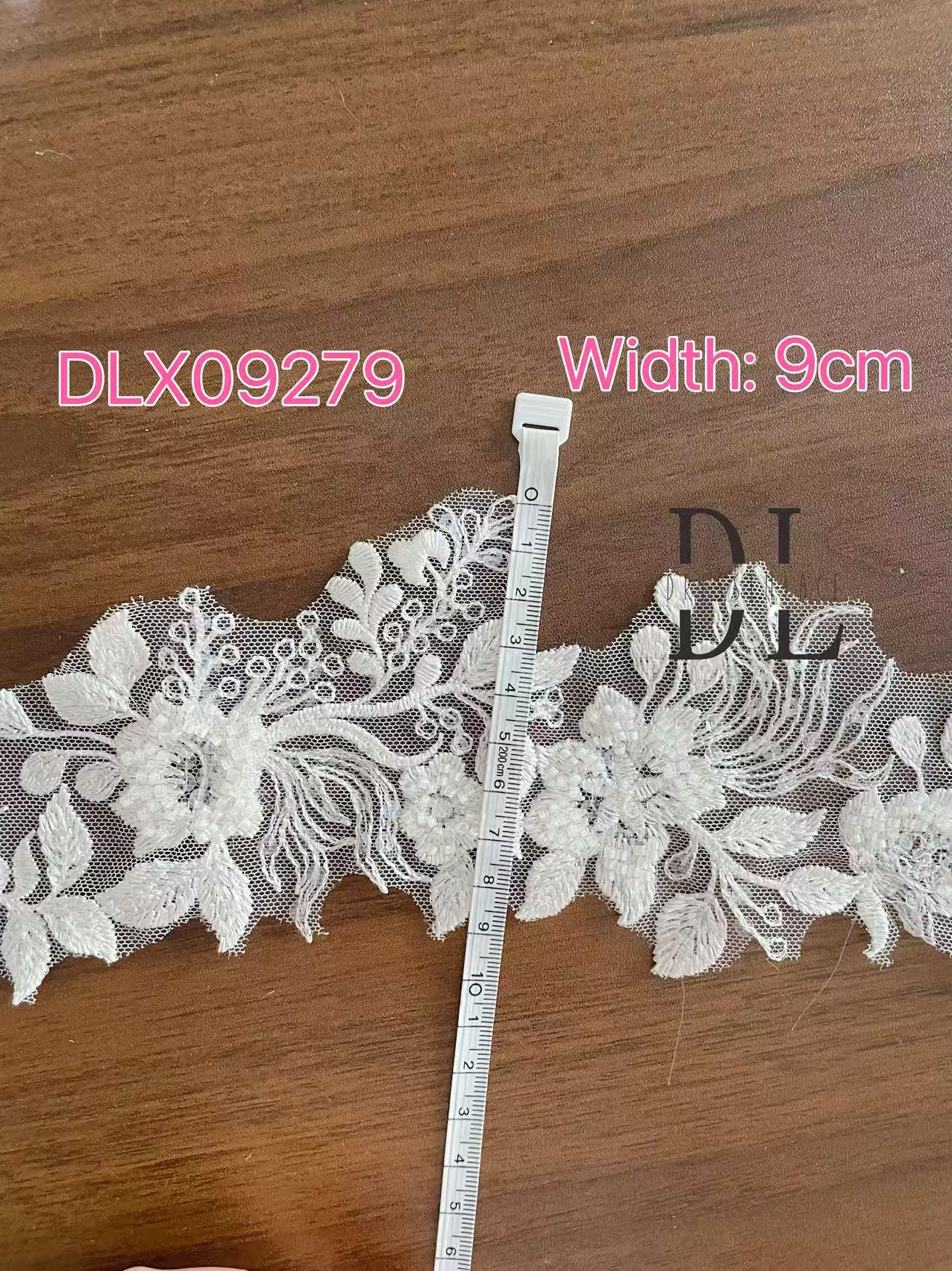 DLX15253 Patrón de hojas bordadas Tejido de encaje Bordes de ancho 15 cm Cuentas y lentejuelas para velos de novia
