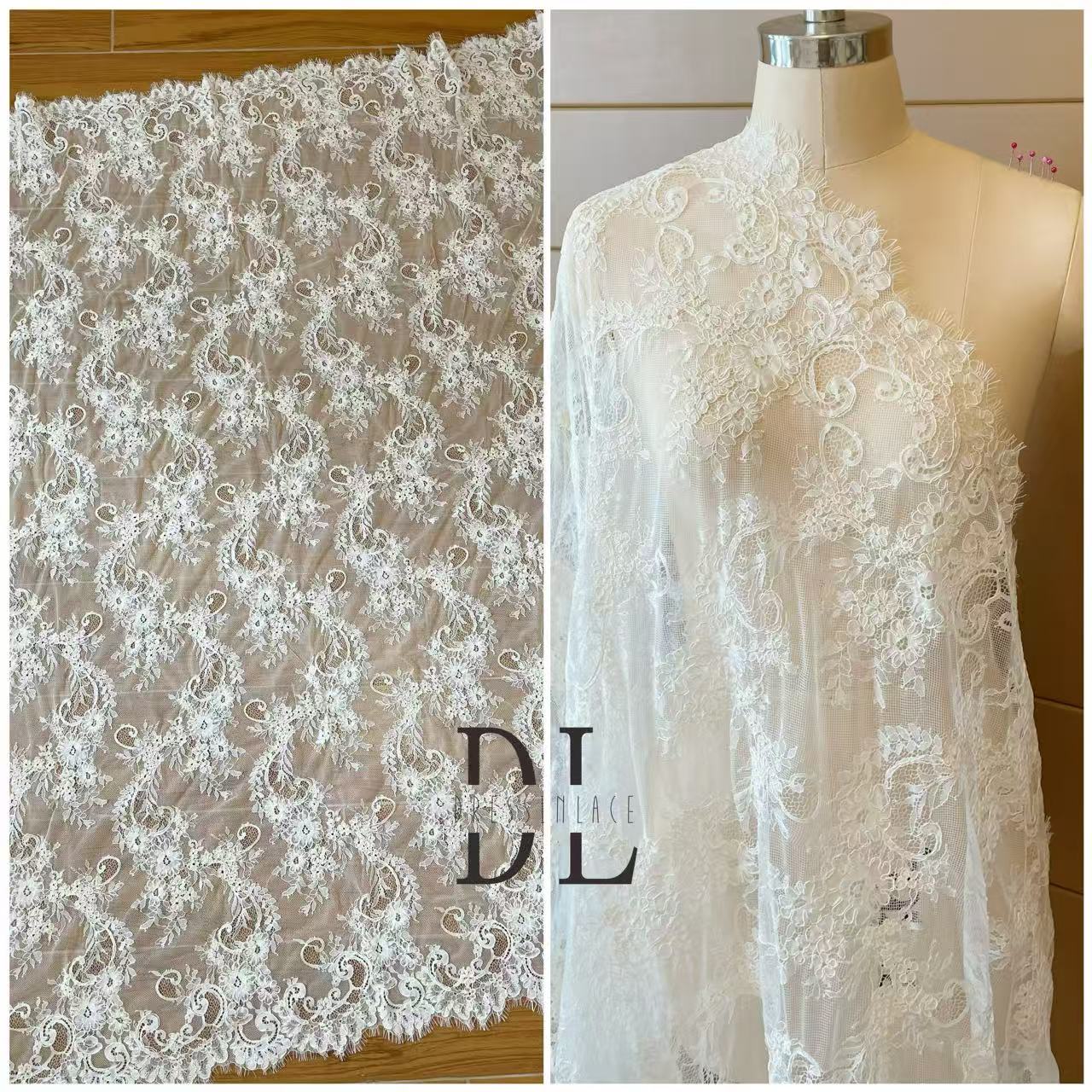 DL15100 Handmade cording Eyelash Chantilly Lace for bride gowns, wedding dress, boho dress, kids dresses, home textiles