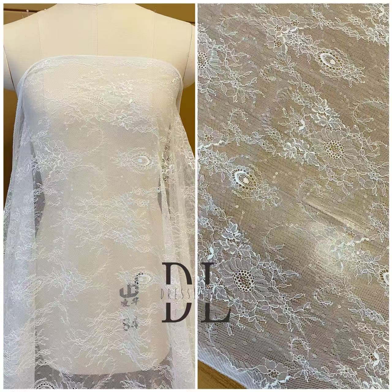 DL130261 High quality Bridal lace sequins lace fabrics for formal gowns, wedding dresses, DIY bride veils