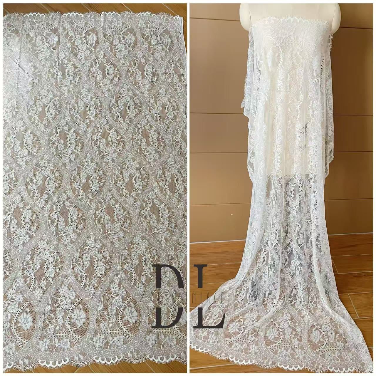 DL15104 Boho Fabrics Delicada tela de encaje Chantilly para vestidos de novia: material de pestañas suave y exquisito