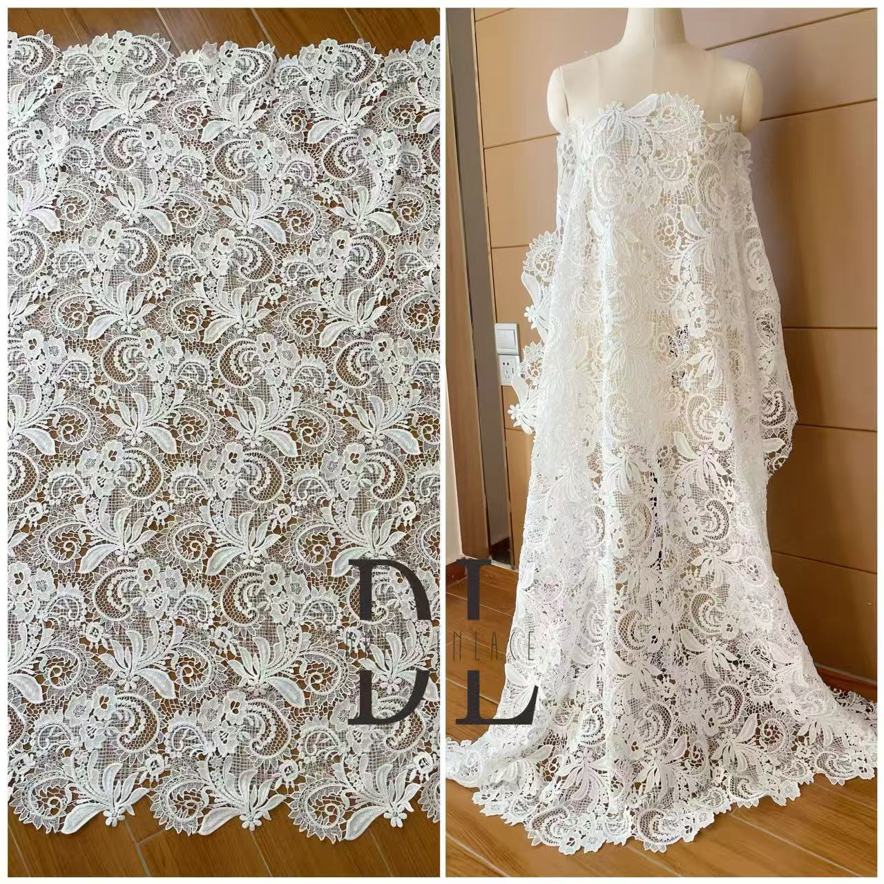 DLG120199 Elegant guipure fashion flowers pattern Lace Fabric For Novia Dresses, bridal wedding gowns, high-custom designers dresses