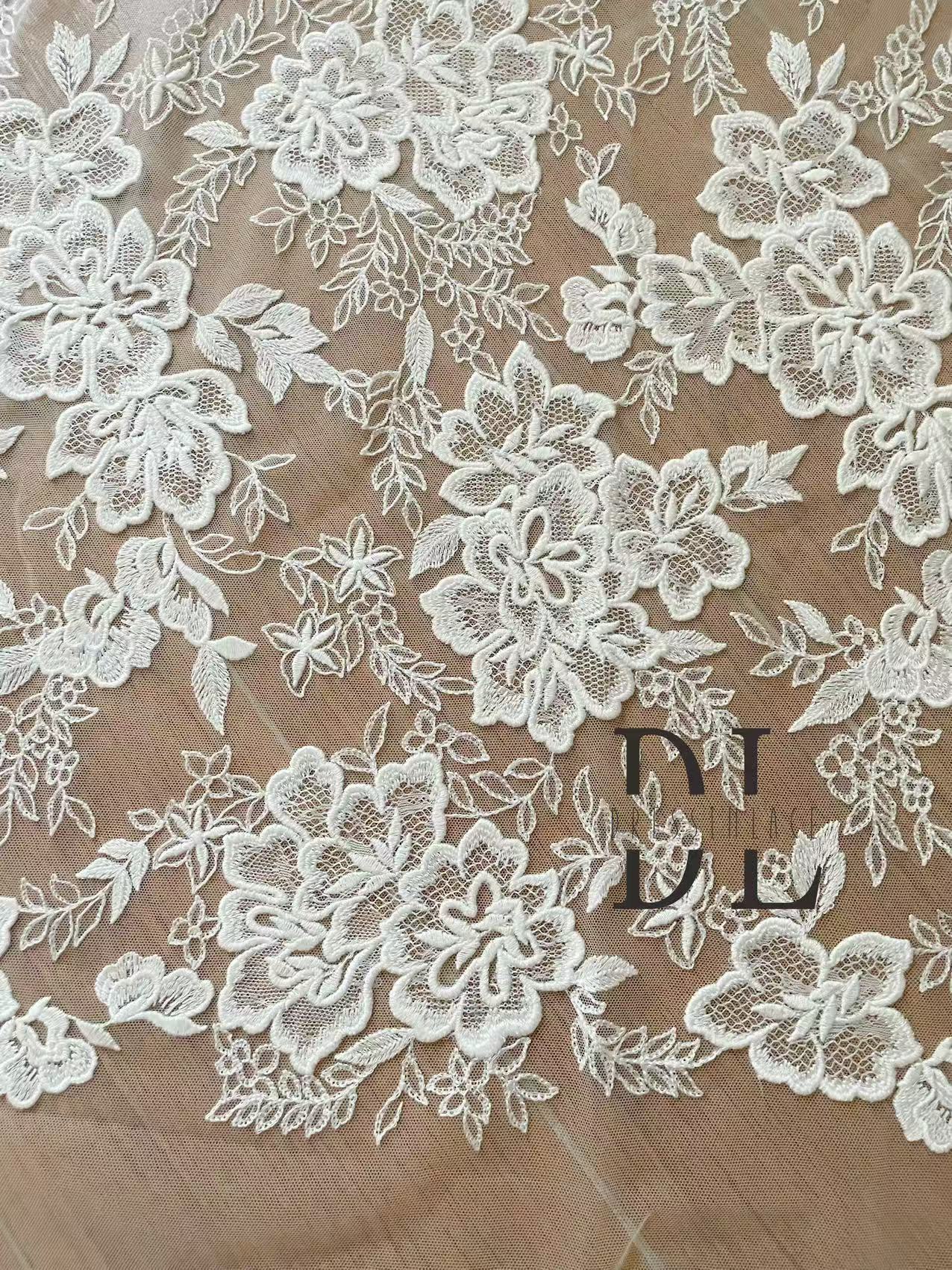 DL130266 special flower lace fabric for bridal wedding dresses, high custom boho dresses, width 130cm