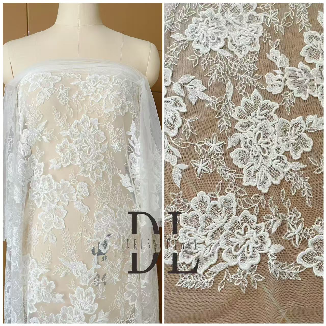 DL130266 special flower lace fabric for bridal wedding dresses, high custom boho dresses, width 130cm