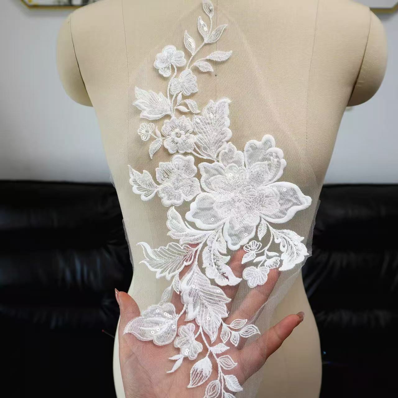 DLM2341 beading lace appliques for wedding dresses, designers DIY bridal veils accessories