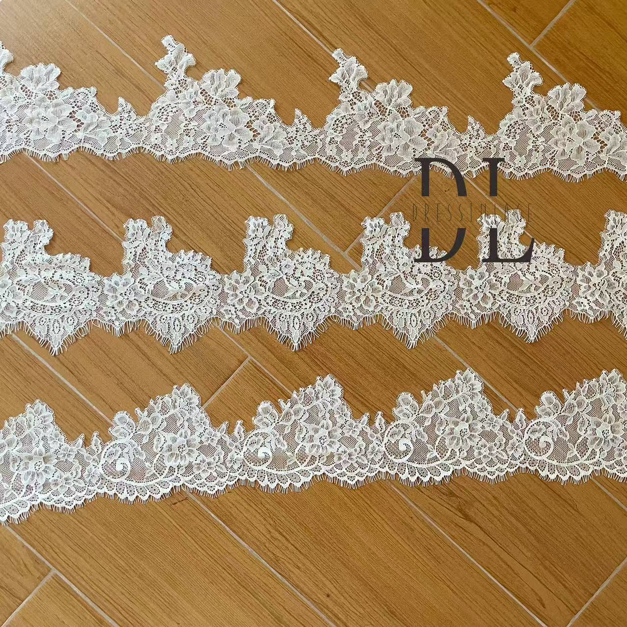 eyelash Chantilly single lace trims for bridal dresses, wedding gowns, home curtain textiles decorate, 3meters/roll