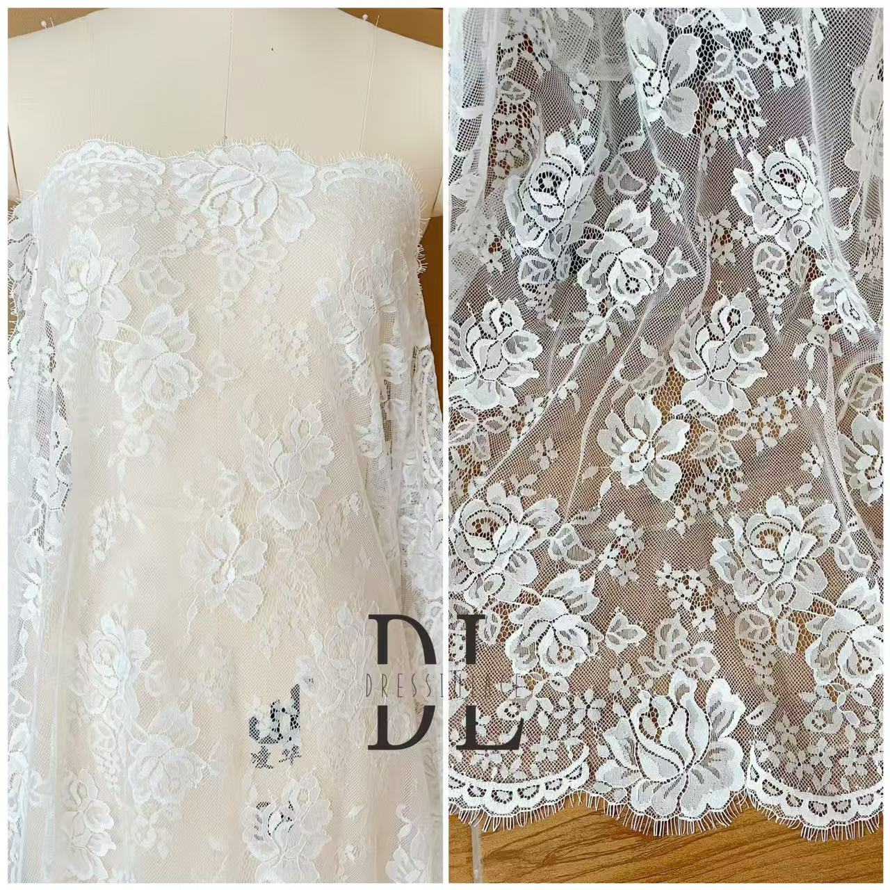 DL15104 Boho Fabrics Delicada tela de encaje Chantilly para vestidos de novia: material de pestañas suave y exquisito