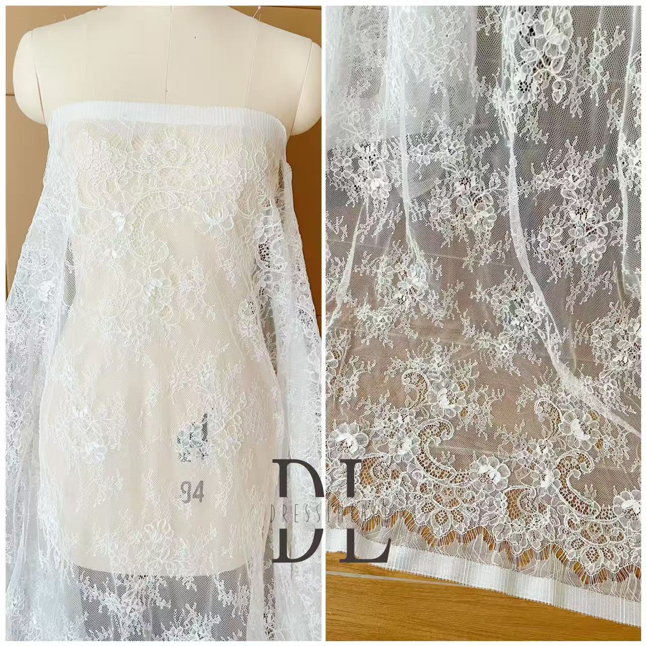 DL15104 Boho Fabrics Delicada tela de encaje Chantilly para vestidos de novia: material de pestañas suave y exquisito
