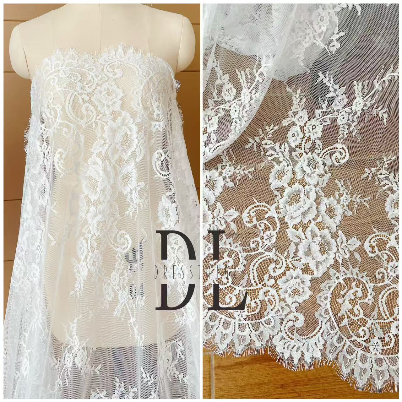 DL15104 Boho Fabrics Delicada tela de encaje Chantilly para vestidos de novia: material de pestañas suave y exquisito