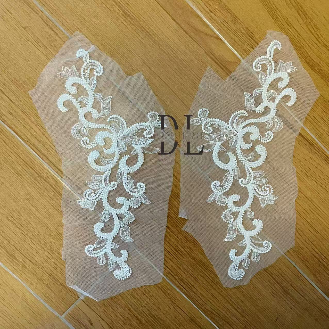 DLM2343&DLM2344 beaded Embroidery Lace appliques for wedding dresses, bridal veils, high custom fashion clothes accessories