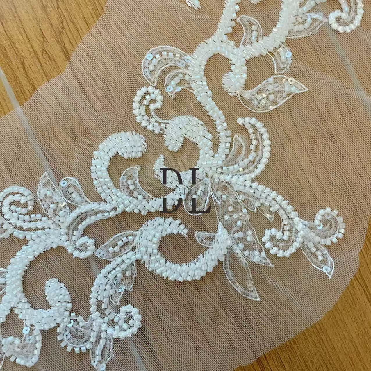 DLM2343&DLM2344 beaded Embroidery Lace appliques for wedding dresses, bridal veils, high custom fashion clothes accessories