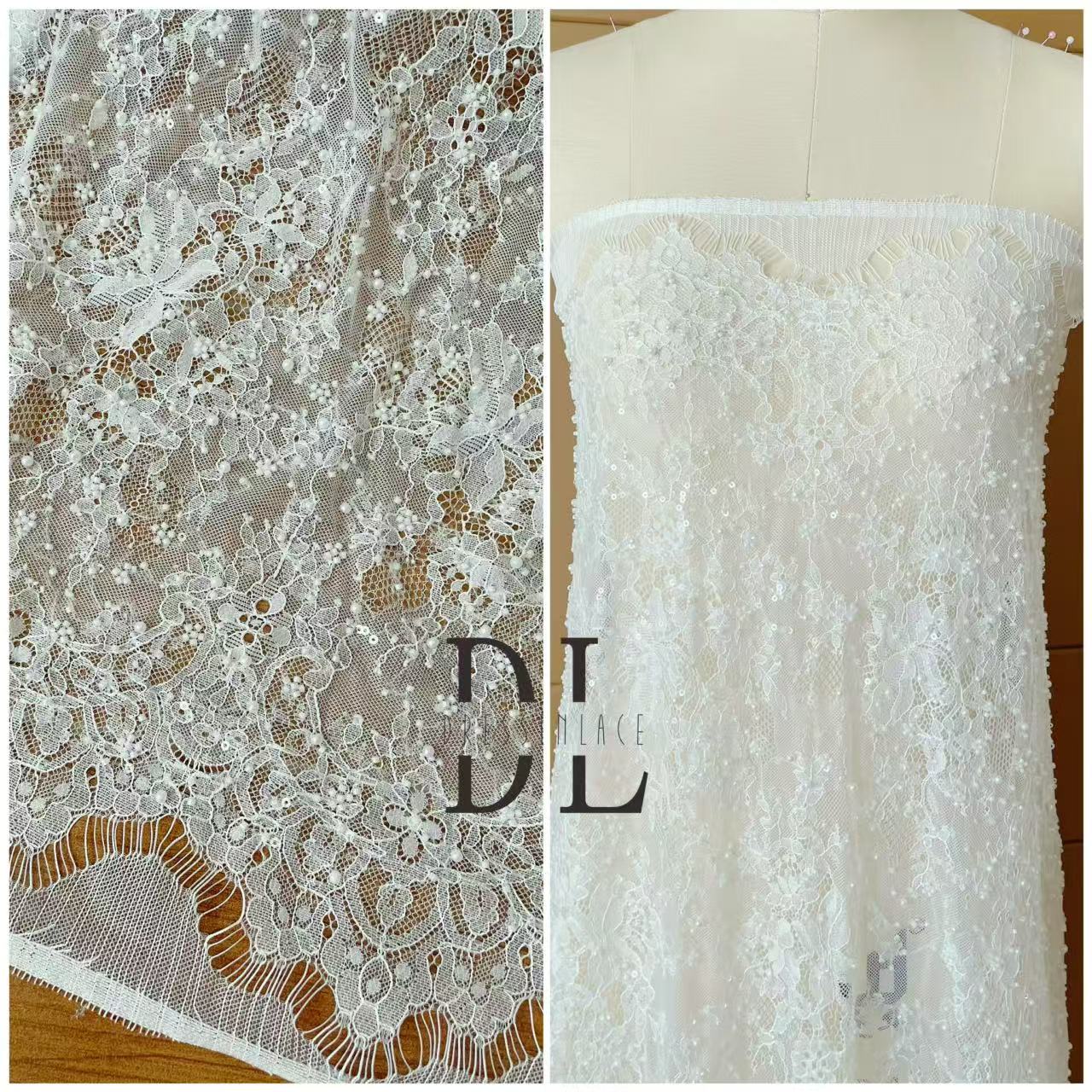 DL15104 Boho Fabrics Delicada tela de encaje Chantilly para vestidos de novia: material de pestañas suave y exquisito