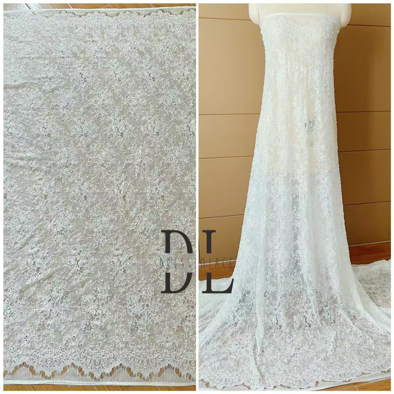 DL15104 Boho Fabrics Delicada tela de encaje Chantilly para vestidos de novia: material de pestañas suave y exquisito