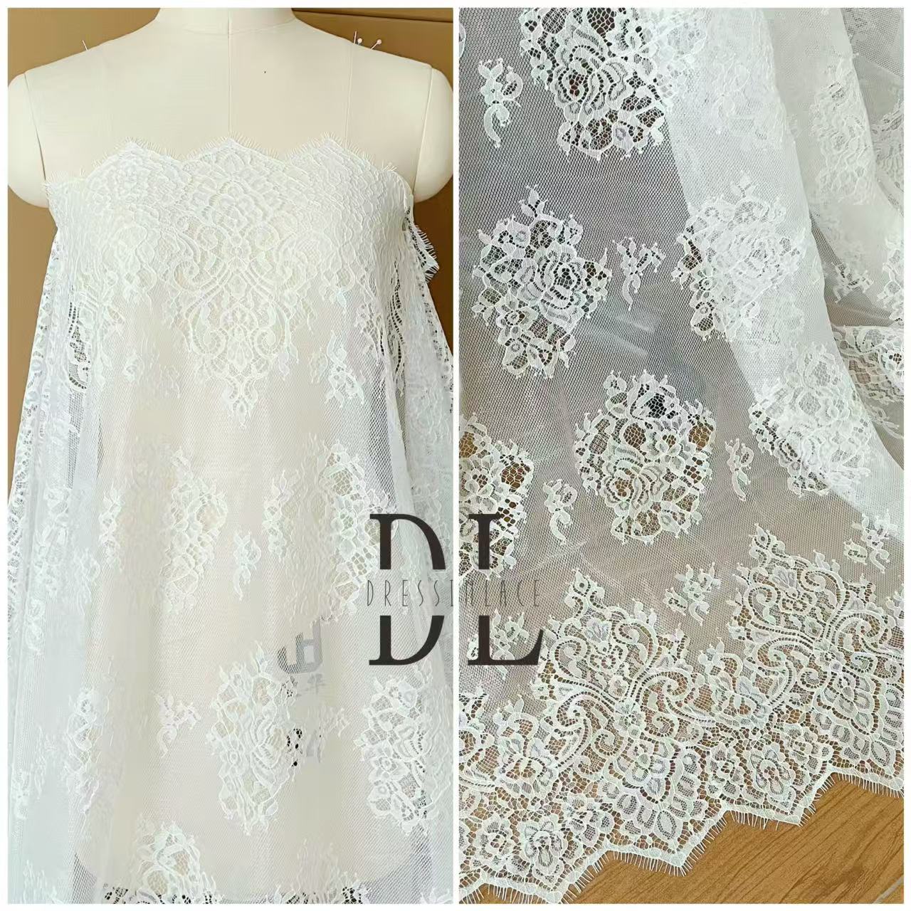 DL15104 Boho Fabrics Delicada tela de encaje Chantilly para vestidos de novia: material de pestañas suave y exquisito