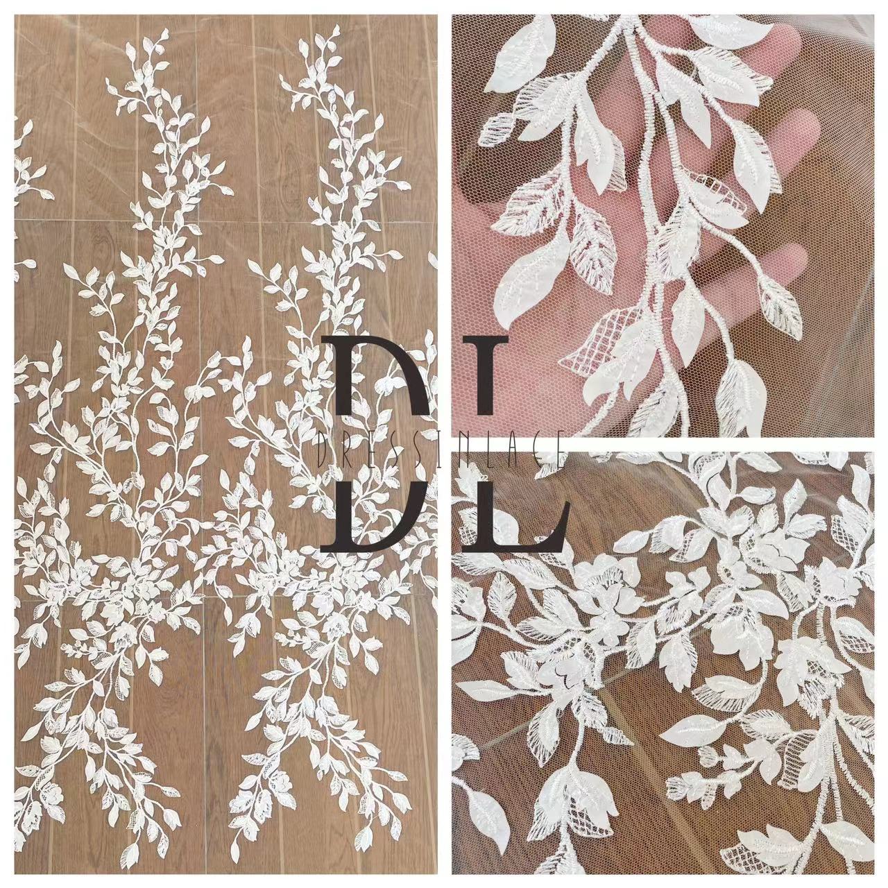 DL130075 Lace Fabric for Wedding Dresses - Soft and Elegant 3D Satin Fabric with Intricate Floral Pattern