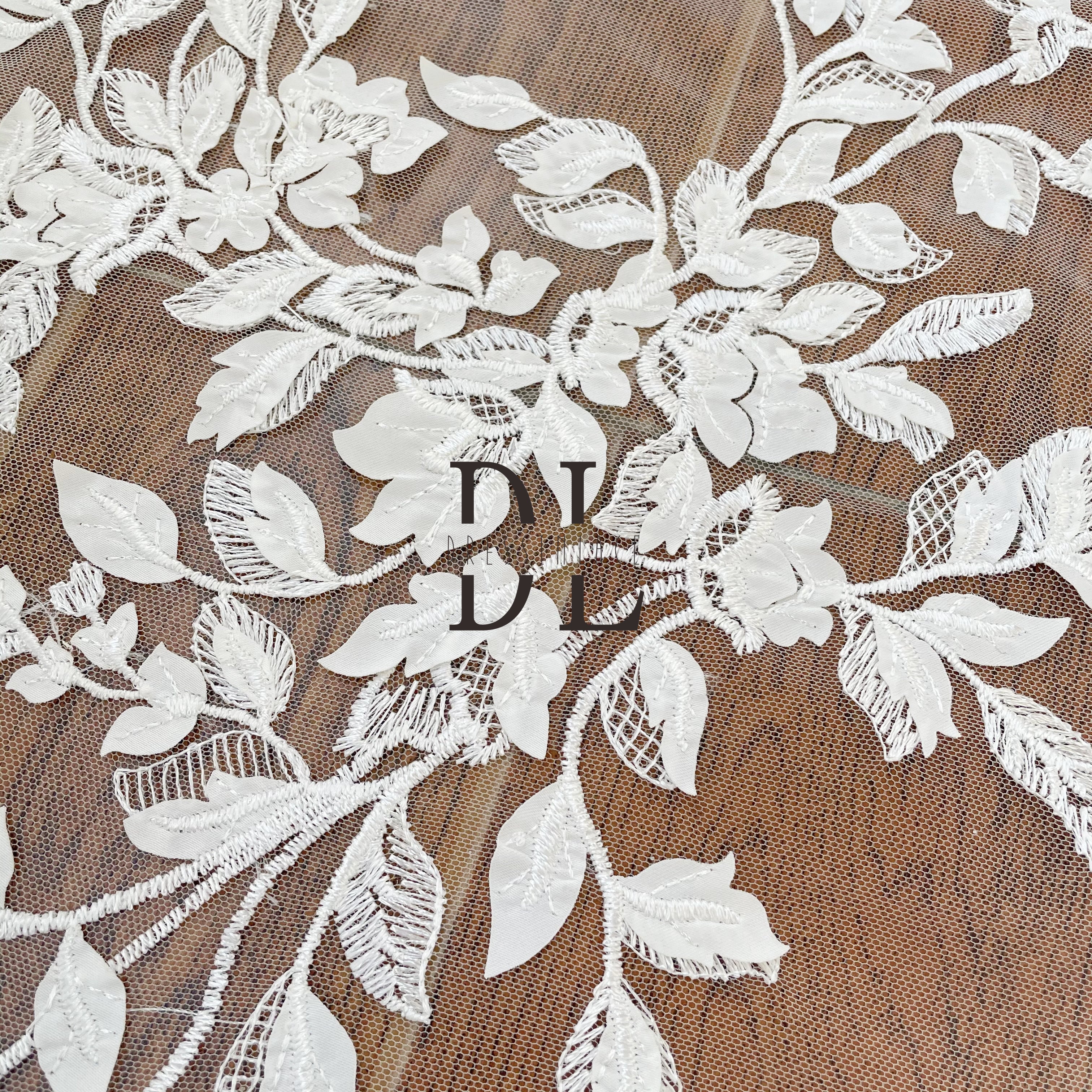 DL130075 Lace Fabric for Wedding Dresses - Soft and Elegant 3D Satin Fabric with Intricate Floral Pattern