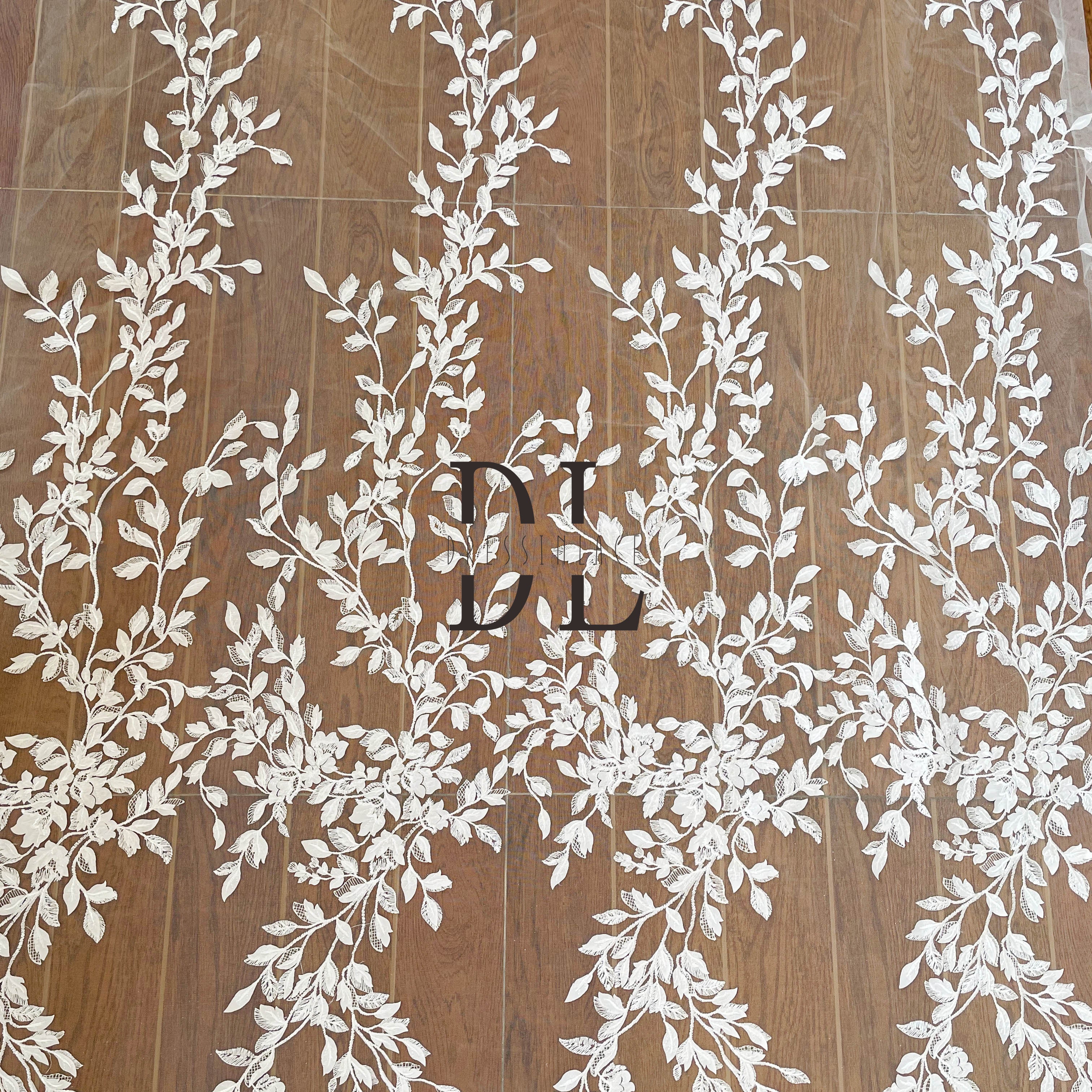 DL130075 Lace Fabric for Wedding Dresses - Soft and Elegant 3D Satin Fabric with Intricate Floral Pattern