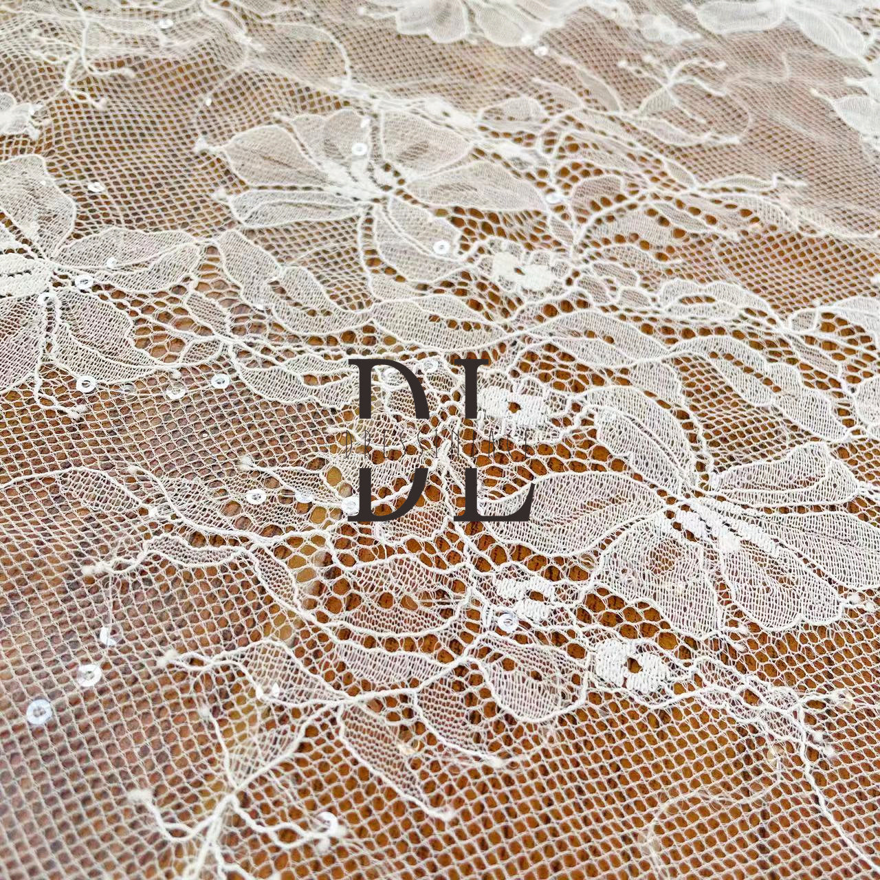 DL130109 Sparkling Lace Fabric: Shinny sequins on soft flower lace fabric