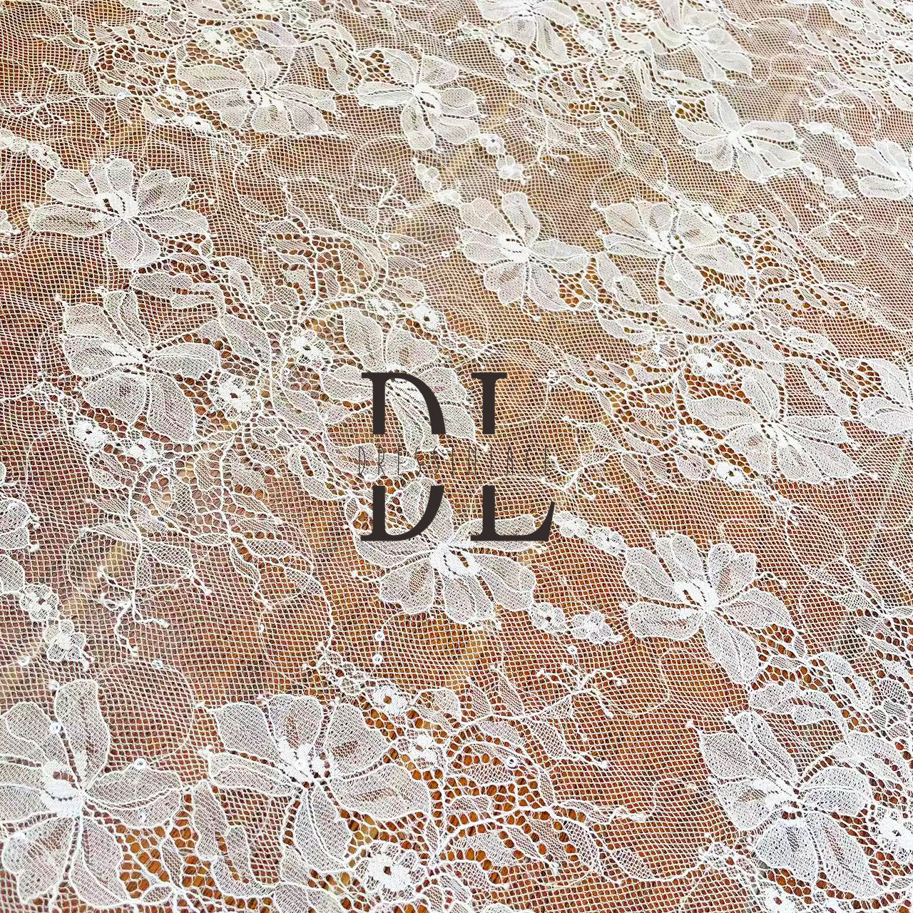 DL130109 Sparkling Lace Fabric: Shinny sequins on soft flower lace fabric