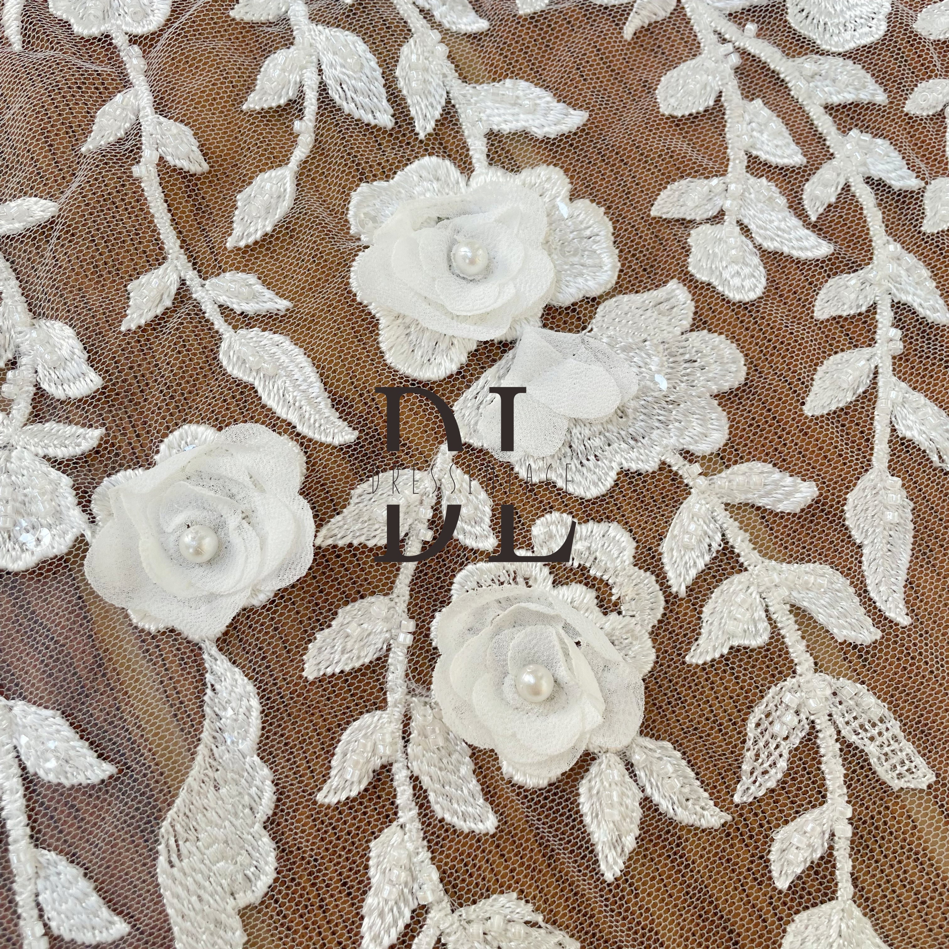 DL130158 Fashion High-quality 3D Rose flowers lace fabrics perfect with beads for Bridal Dresses