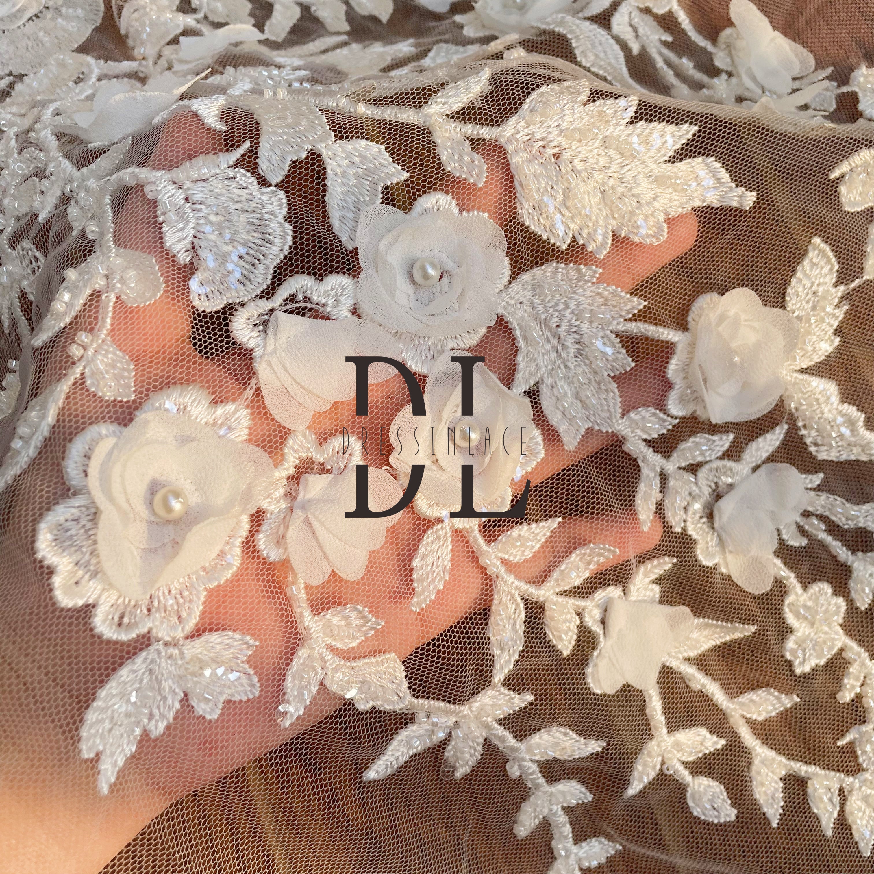 DL130158 Fashion High-quality 3D Rose flowers lace fabrics perfect with beads for Bridal Dresses