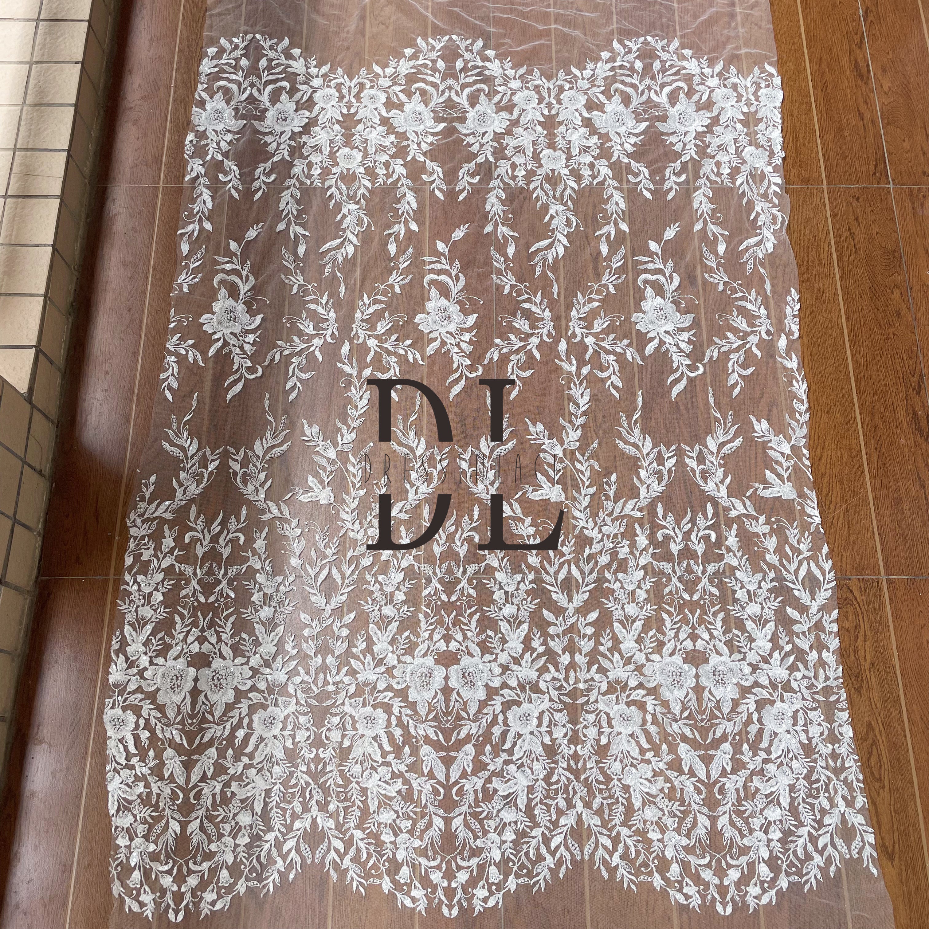 DL130160 Beaded and Sequins Embroidery Lace Fabric - Exquisite Design for bride gowns