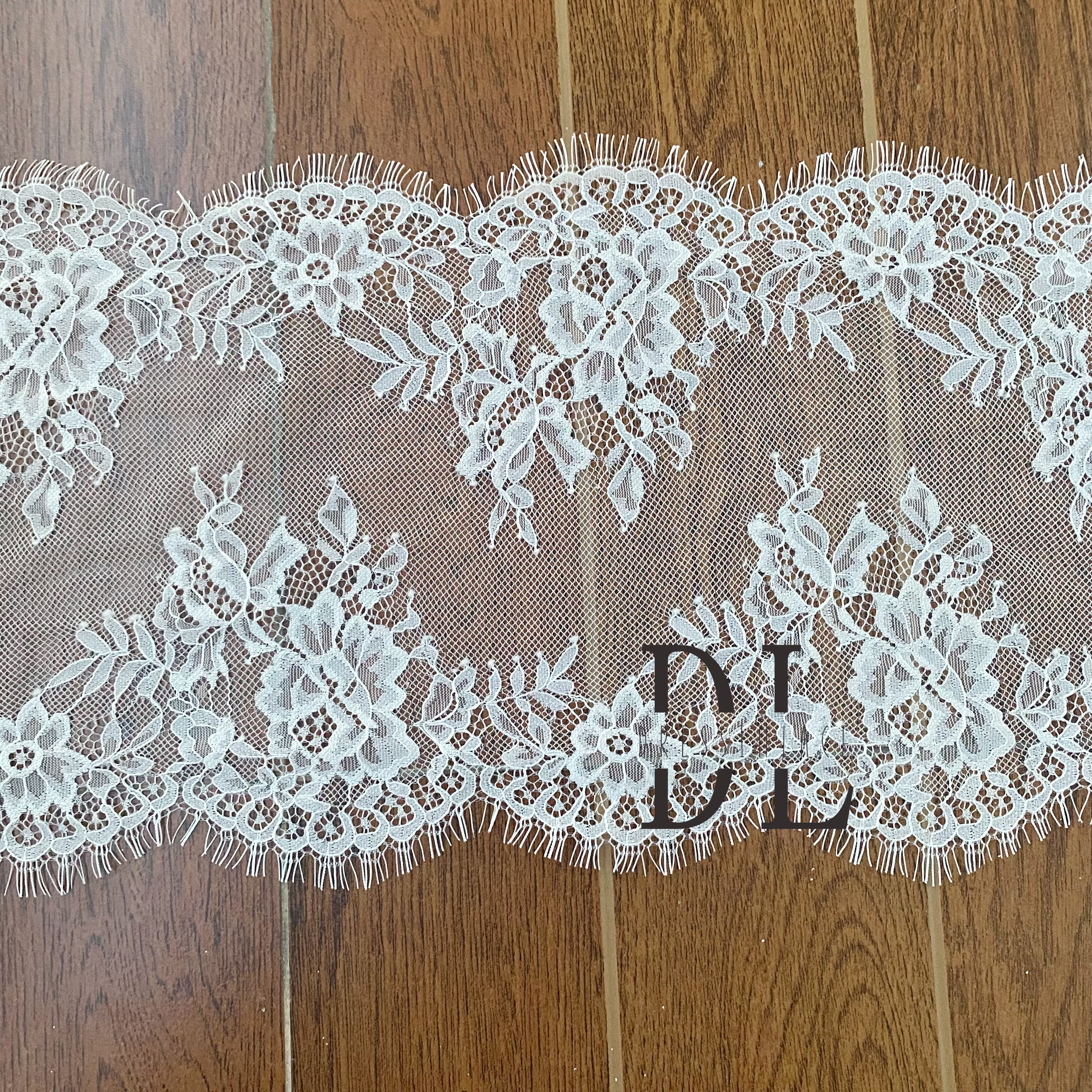 DLTL23202 New Double Side French Lace Trim  For Bridal Veils Garment Dresses and Clothing