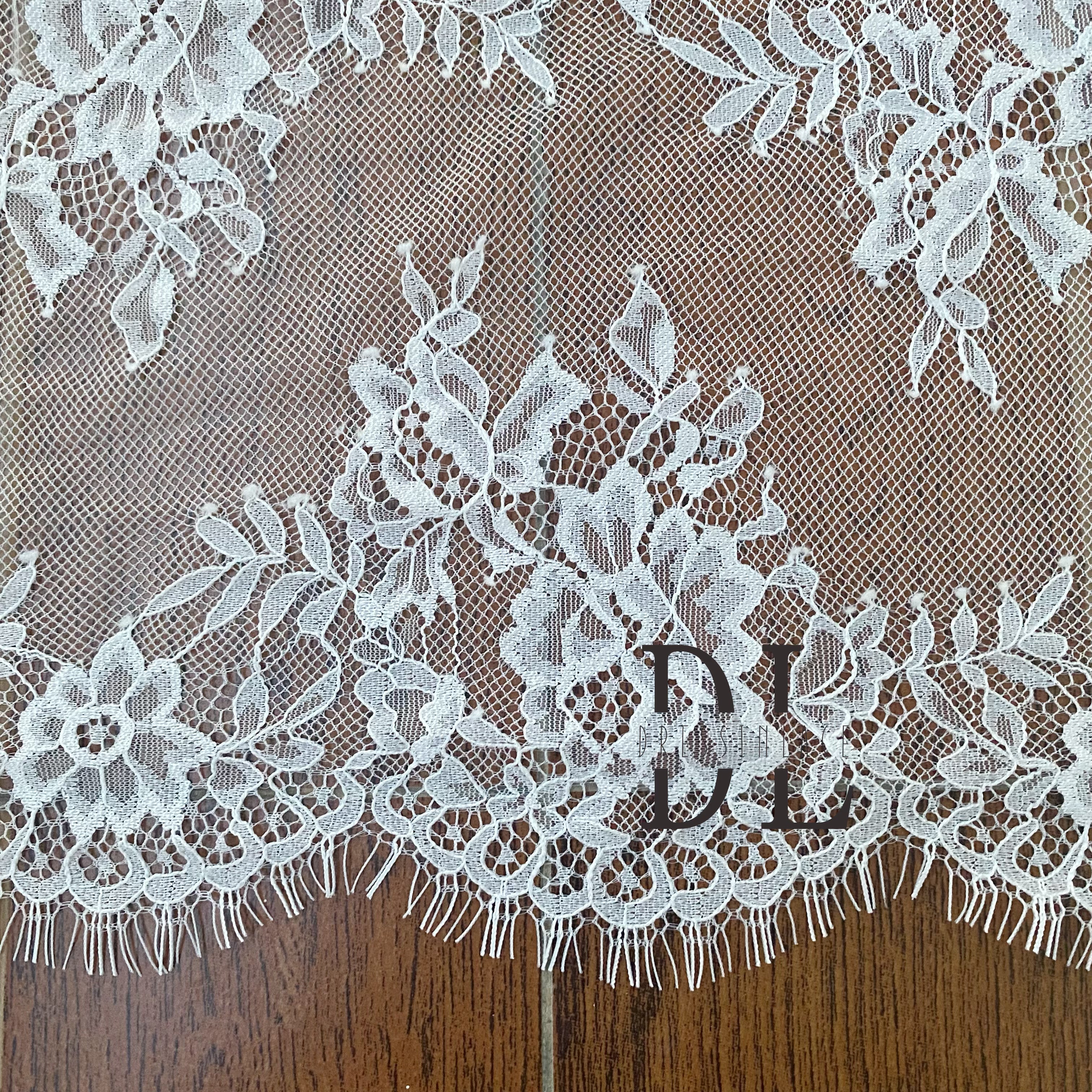 DLTL23202 New Double Side French Lace Trim  For Bridal Veils Garment Dresses and Clothing