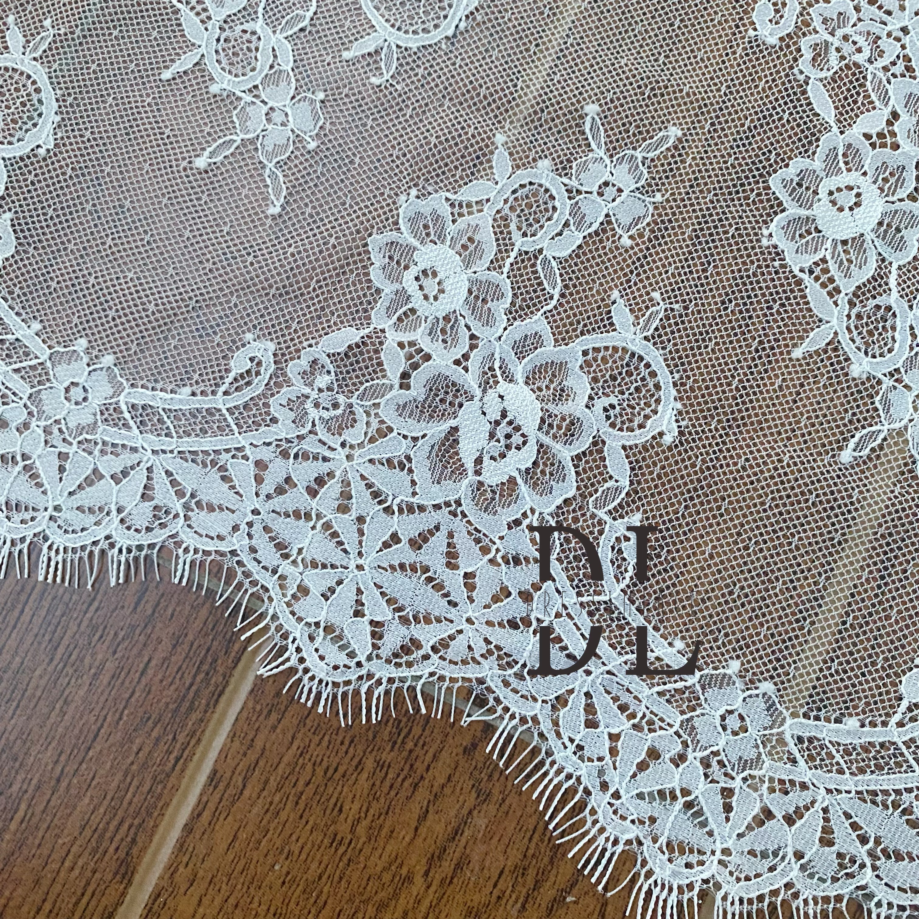 DLTL24203 New Double Side French Chantilly Lace Trim  For Bridal Veils Garment Dresses and Clothing