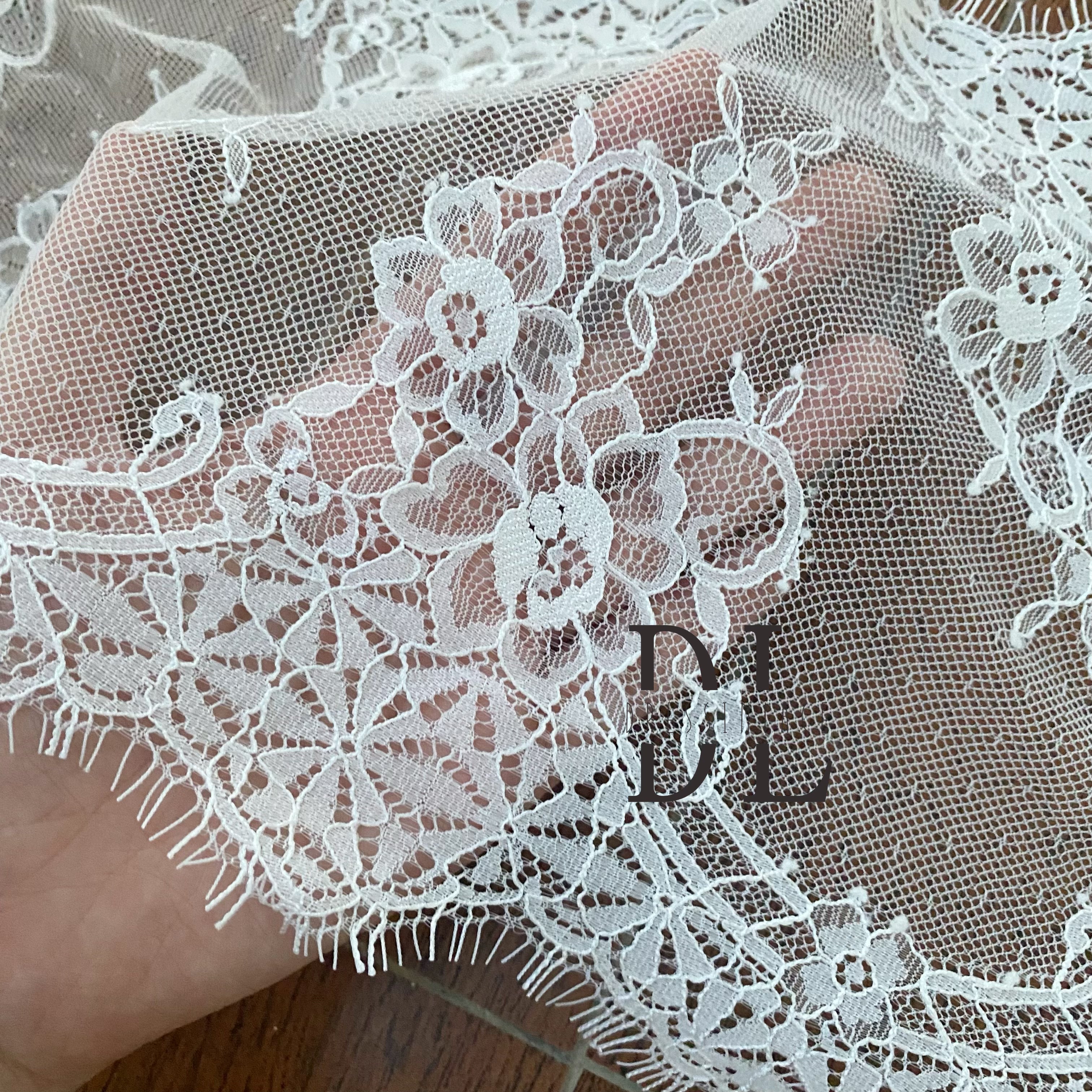 DLTL24203 New Double Side French Chantilly Lace Trim  For Bridal Veils Garment Dresses and Clothing