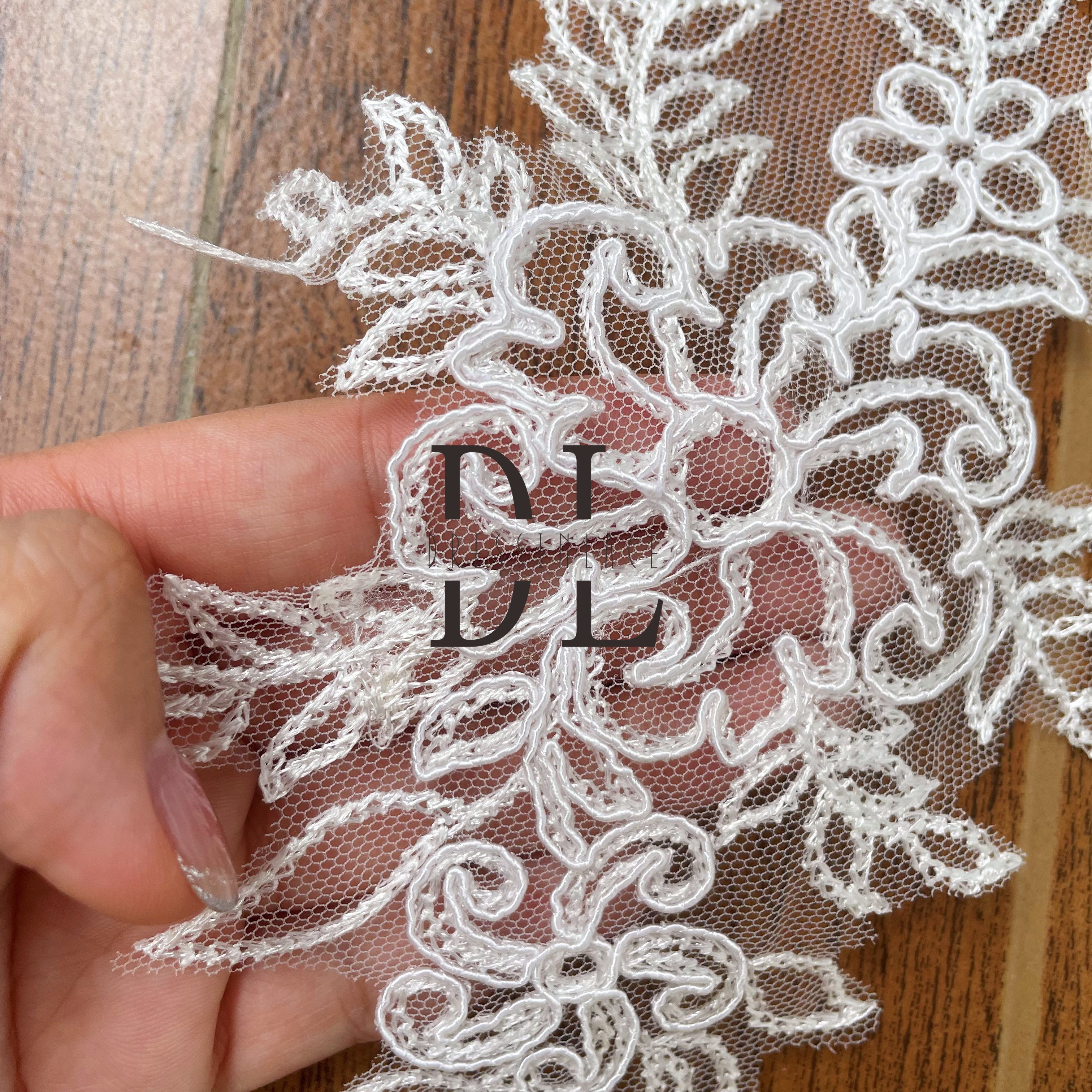 DLM2262 flowers lace motifs with cording for bridal dresses DIY accessories appliques