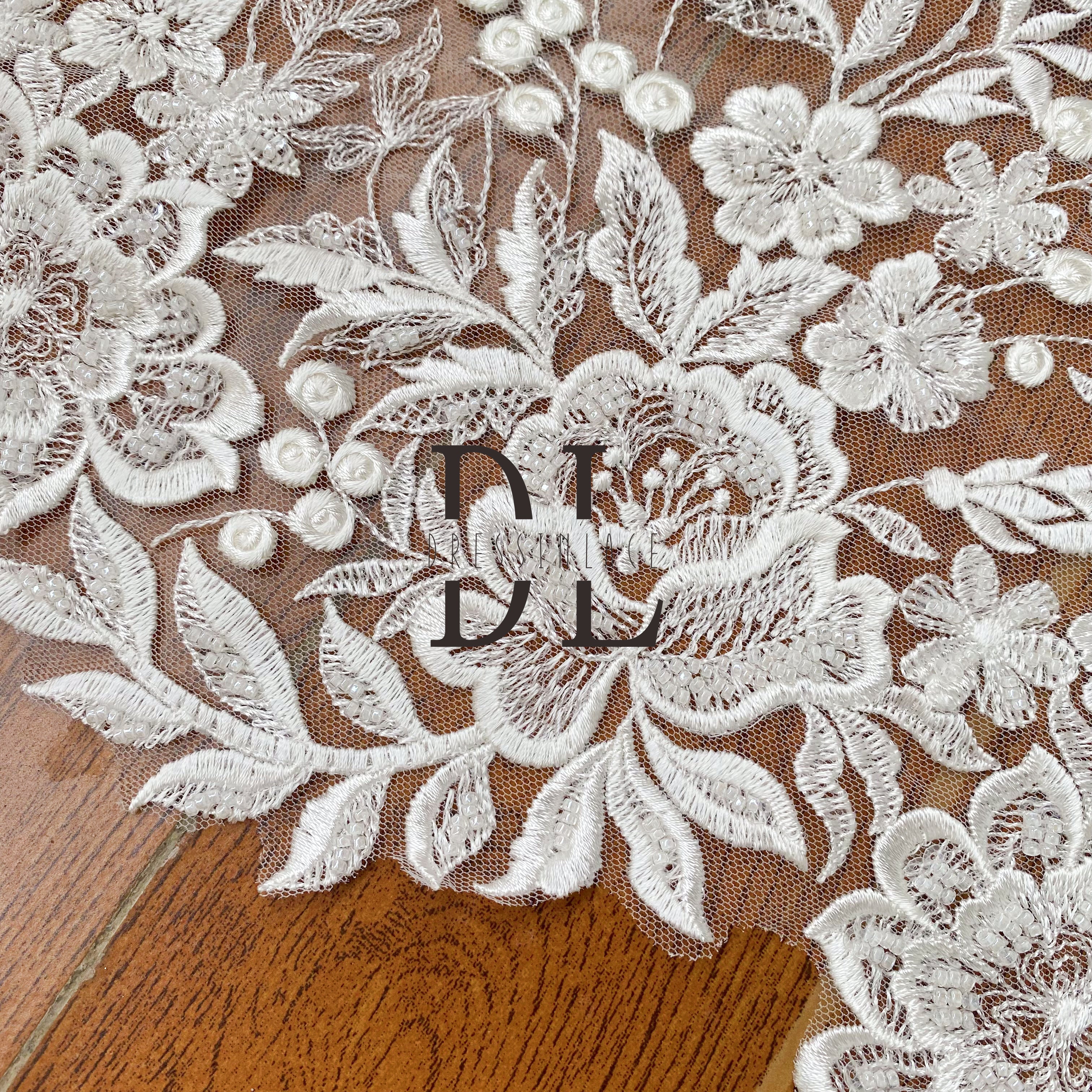 DLX40258 width 40cm Elegant Beaded and Sequins Flowers Lace Borders for bride dresses accessories