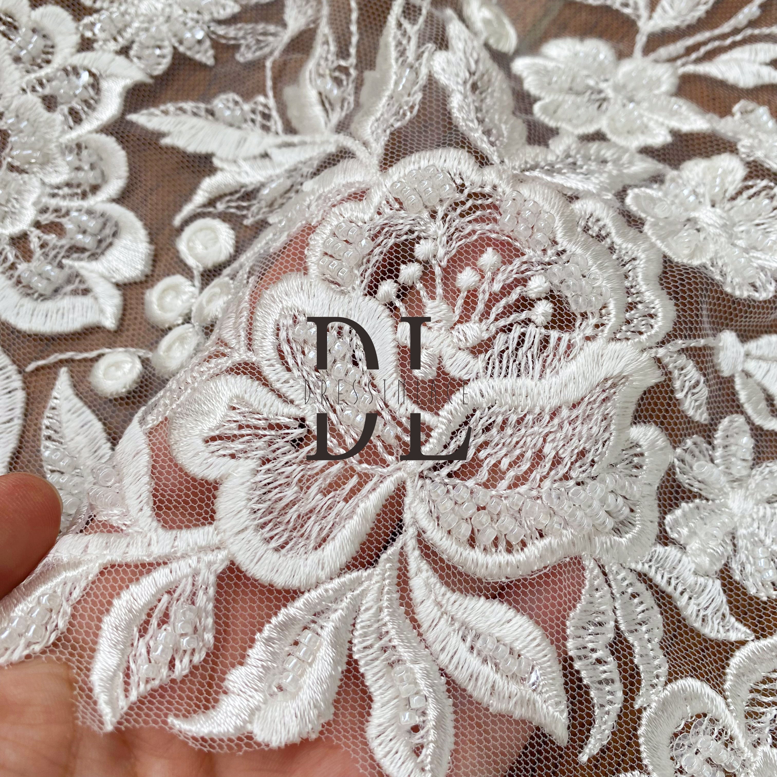 DLX40258 width 40cm Elegant Beaded and Sequins Flowers Lace Borders for bride dresses accessories