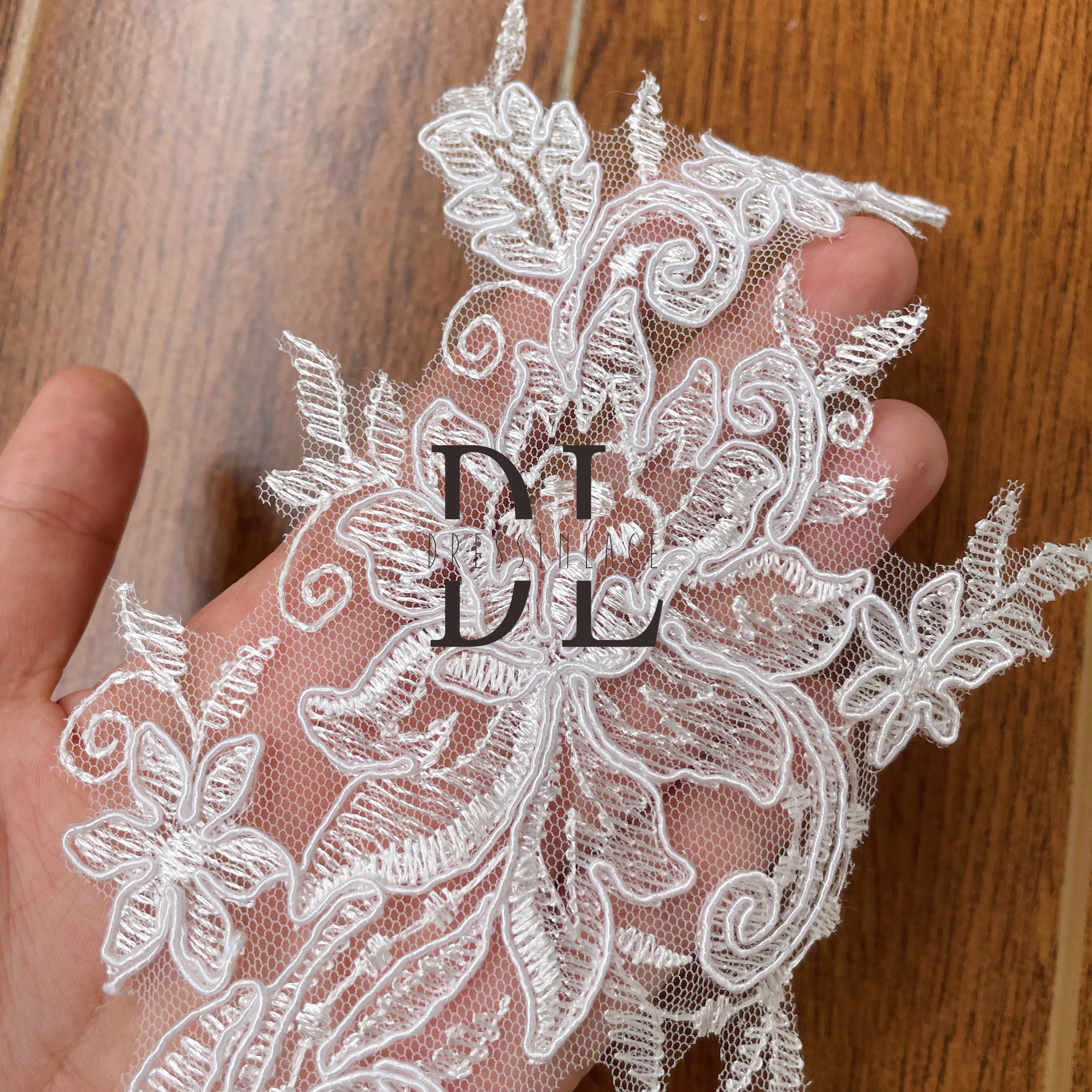 DLM2272 Apliques de encaje de flores con motivos de encaje bordado para vestidos de novia y accesorios de bricolaje para uso doméstico 