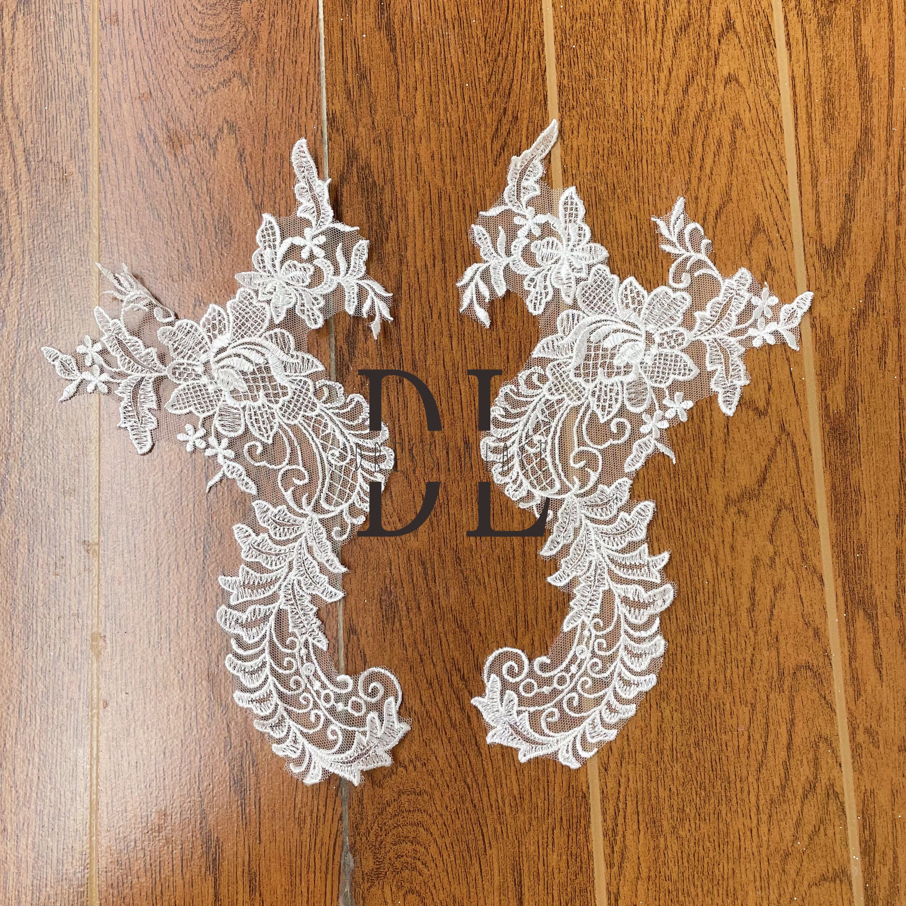 DLM2274 Plain lace Appliques for pair embroidered lace motifs for wedding dresses and off-white DIY home use accessories