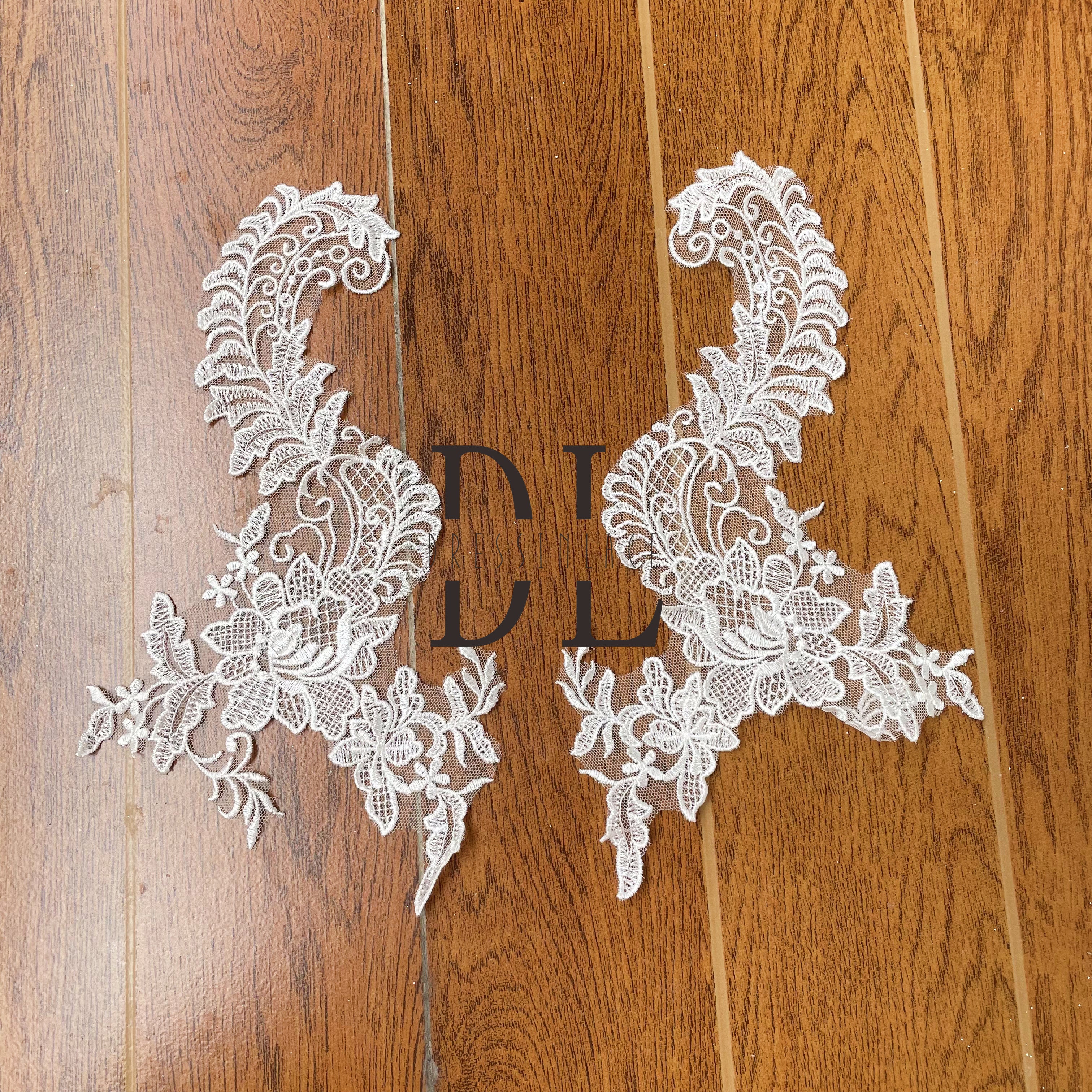 DLM2274 Plain lace Appliques for pair embroidered lace motifs for wedding dresses and off-white DIY home use accessories