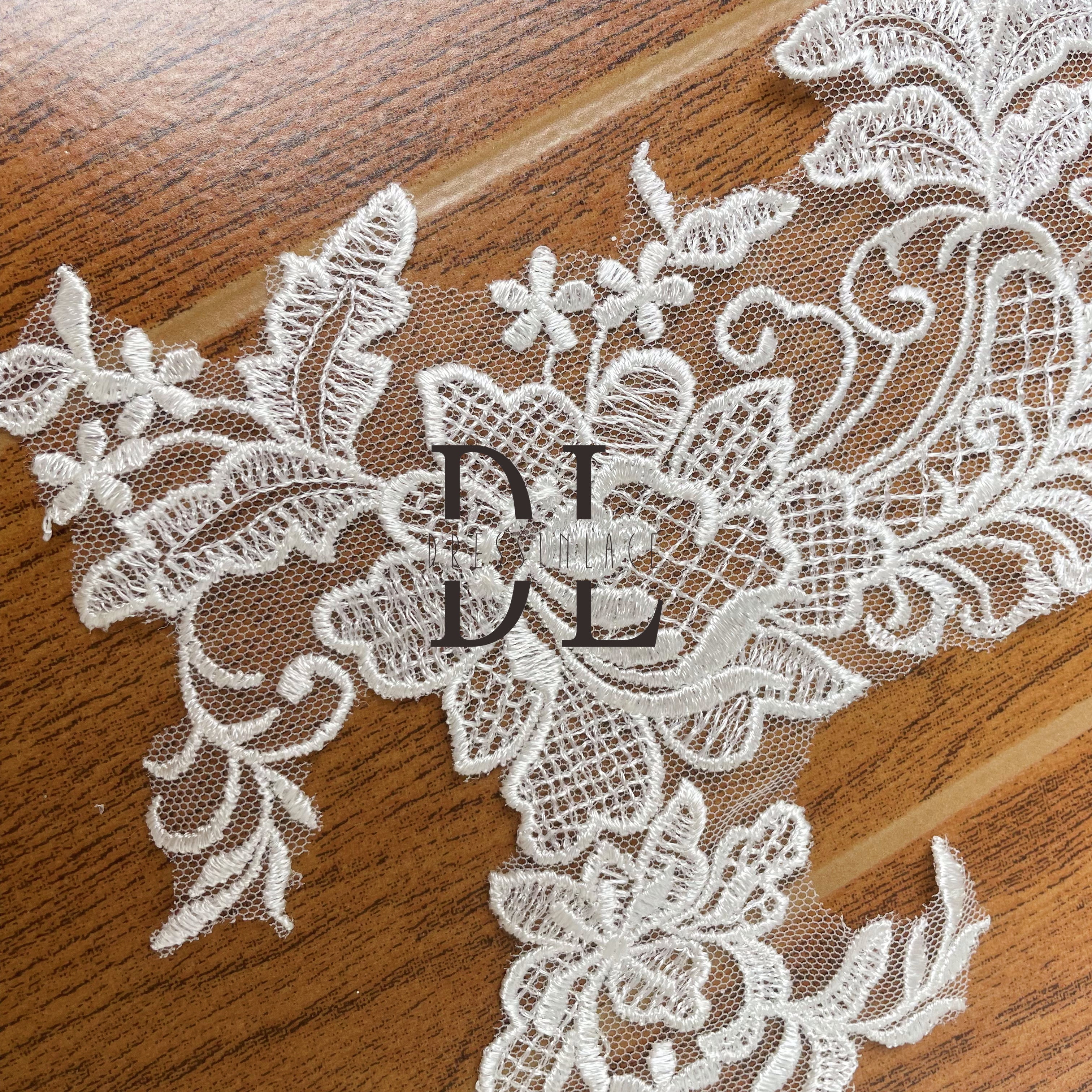 DLM2274 Plain lace Appliques for pair embroidered lace motifs for wedding dresses and off-white DIY home use accessories