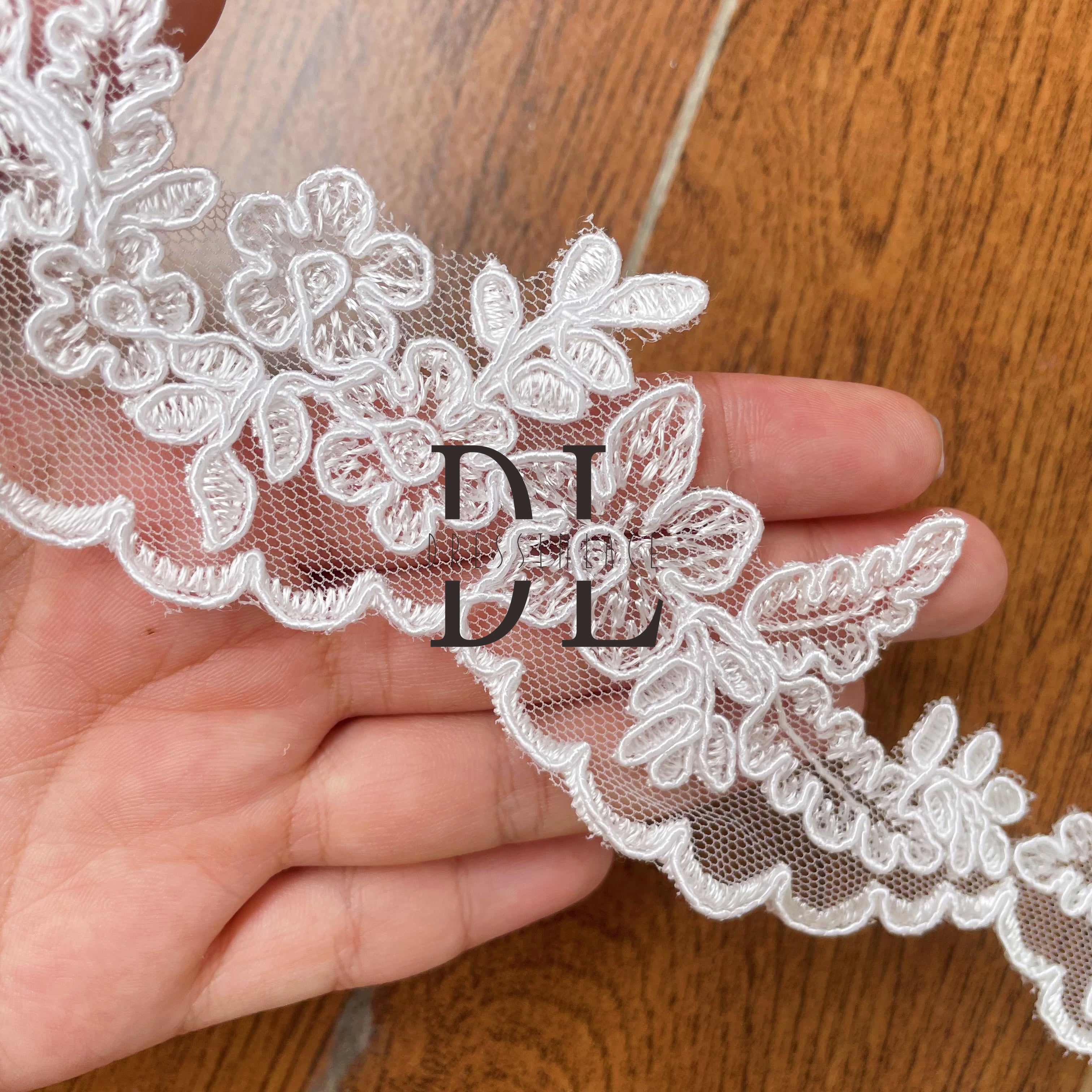 DLX60257 corded Embroidered shine trimming lace width 6cm with cording for dresses and bride head veils