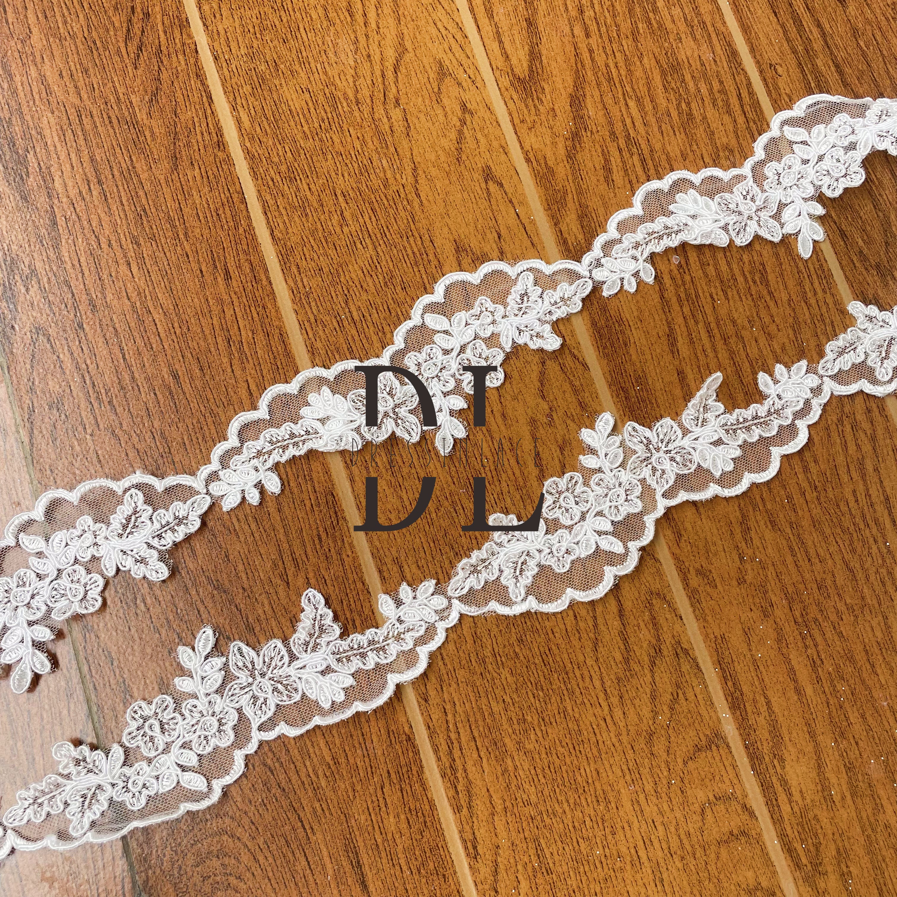 DLX60257 corded Embroidered shine trimming lace width 6cm with cording for dresses and bride head veils