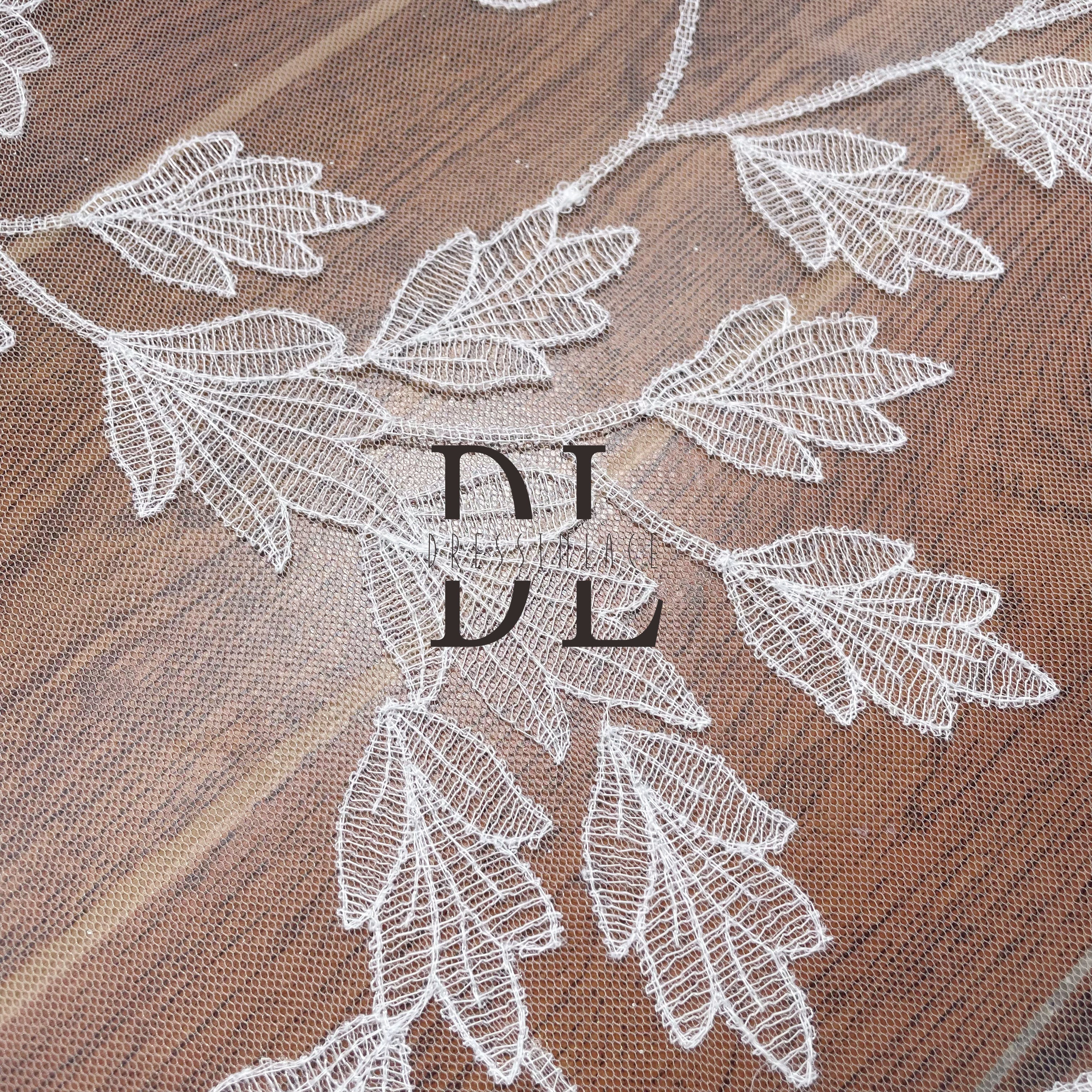 DL130164 Elegant leaves Lace Fabric - plain embroidery lace fabrics Water Soluble, Showcasing Beauty