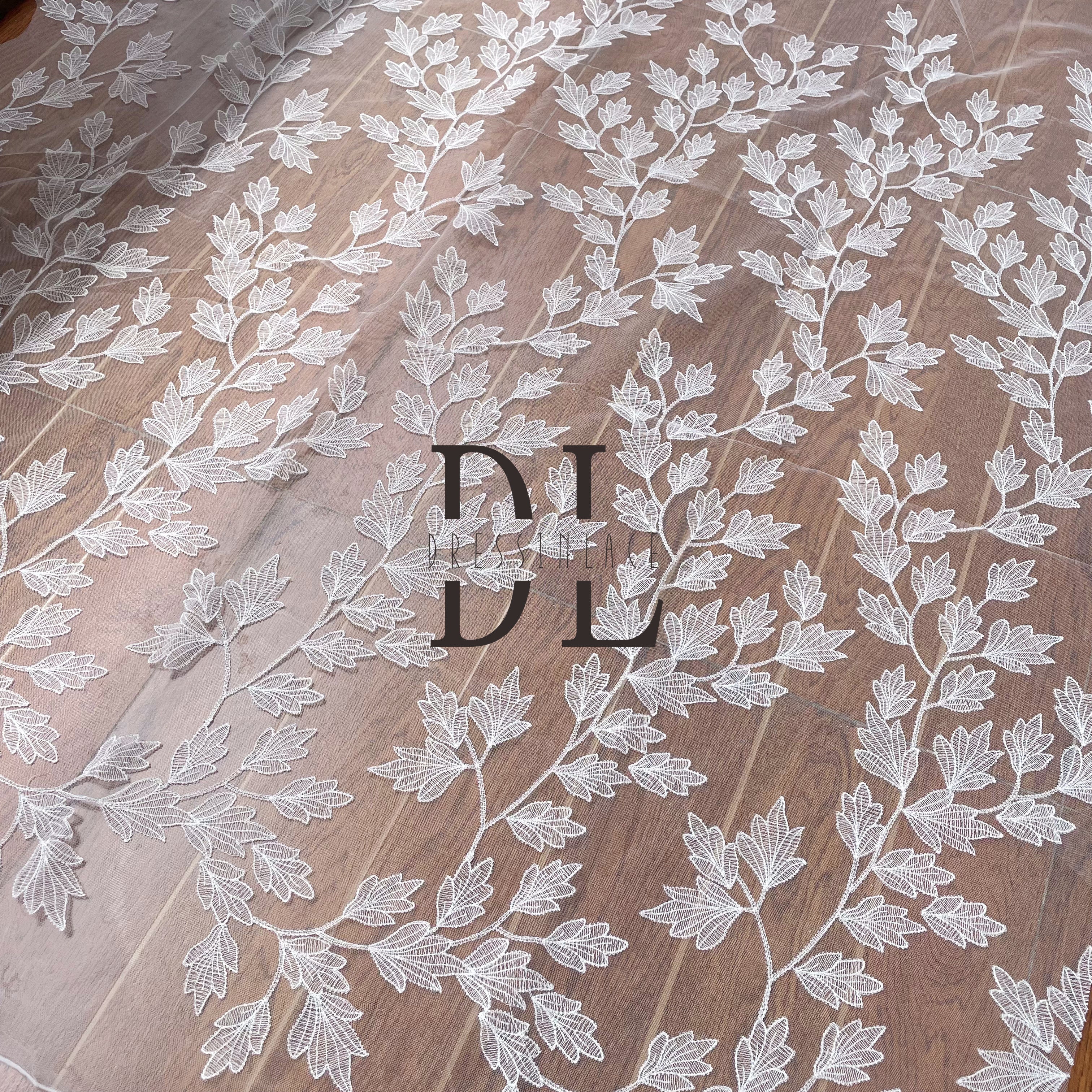 DL130164 Elegant leaves Lace Fabric - plain embroidery lace fabrics Water Soluble, Showcasing Beauty