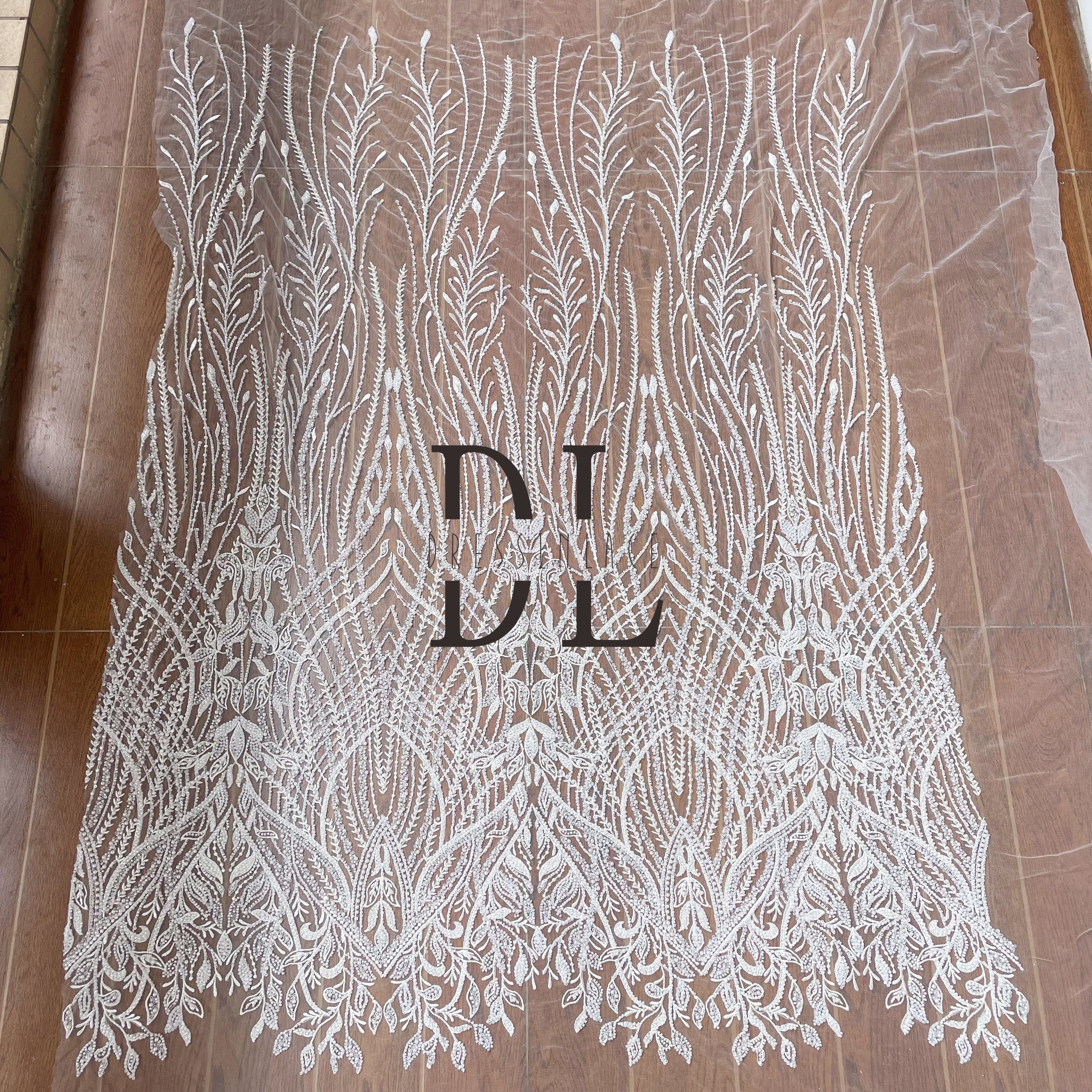 DL130167 Sewing Accessories lace fabric with full beads and sequins for Bridal Wedding Dresses