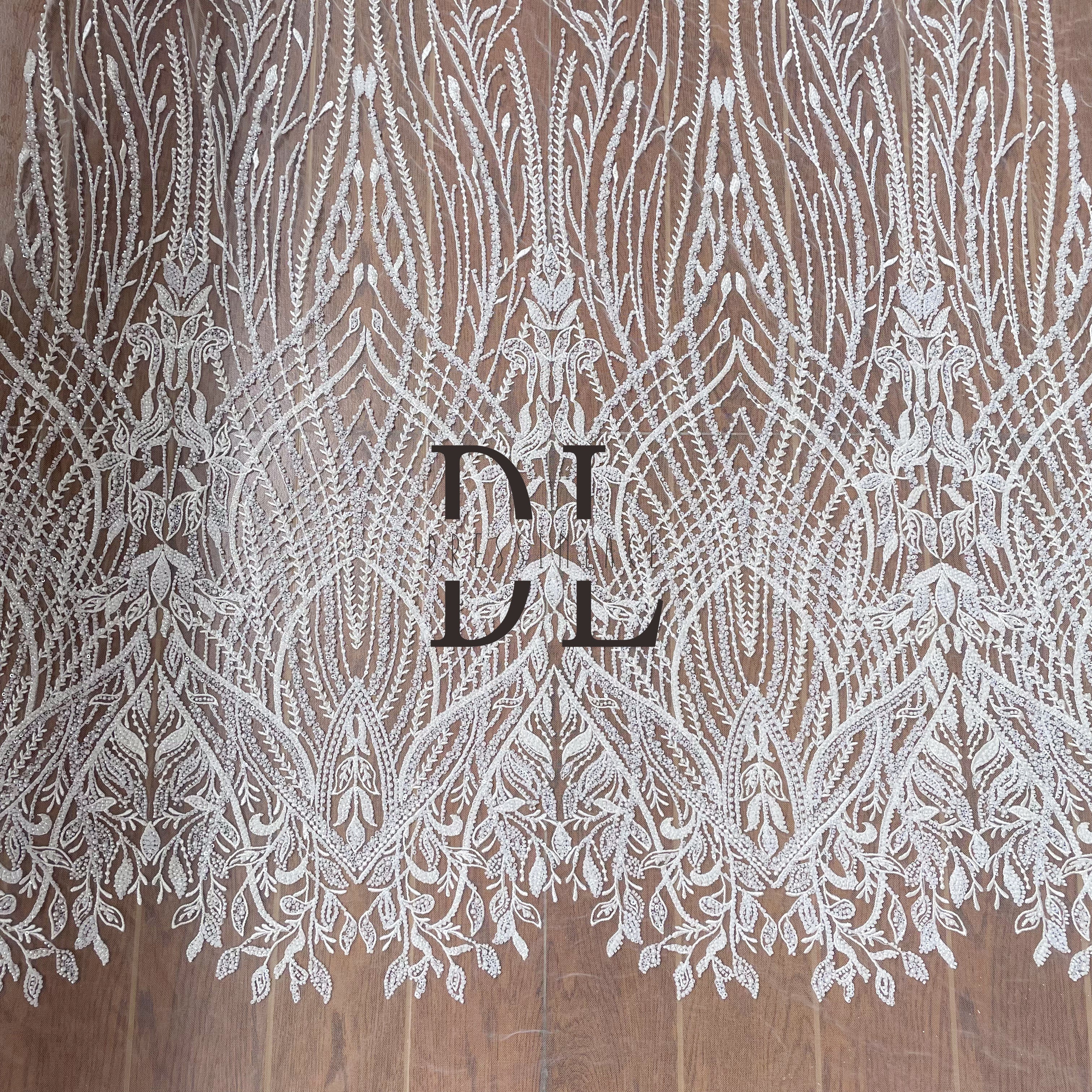 DL130167 Sewing Accessories lace fabric with full beads and sequins for Bridal Wedding Dresses