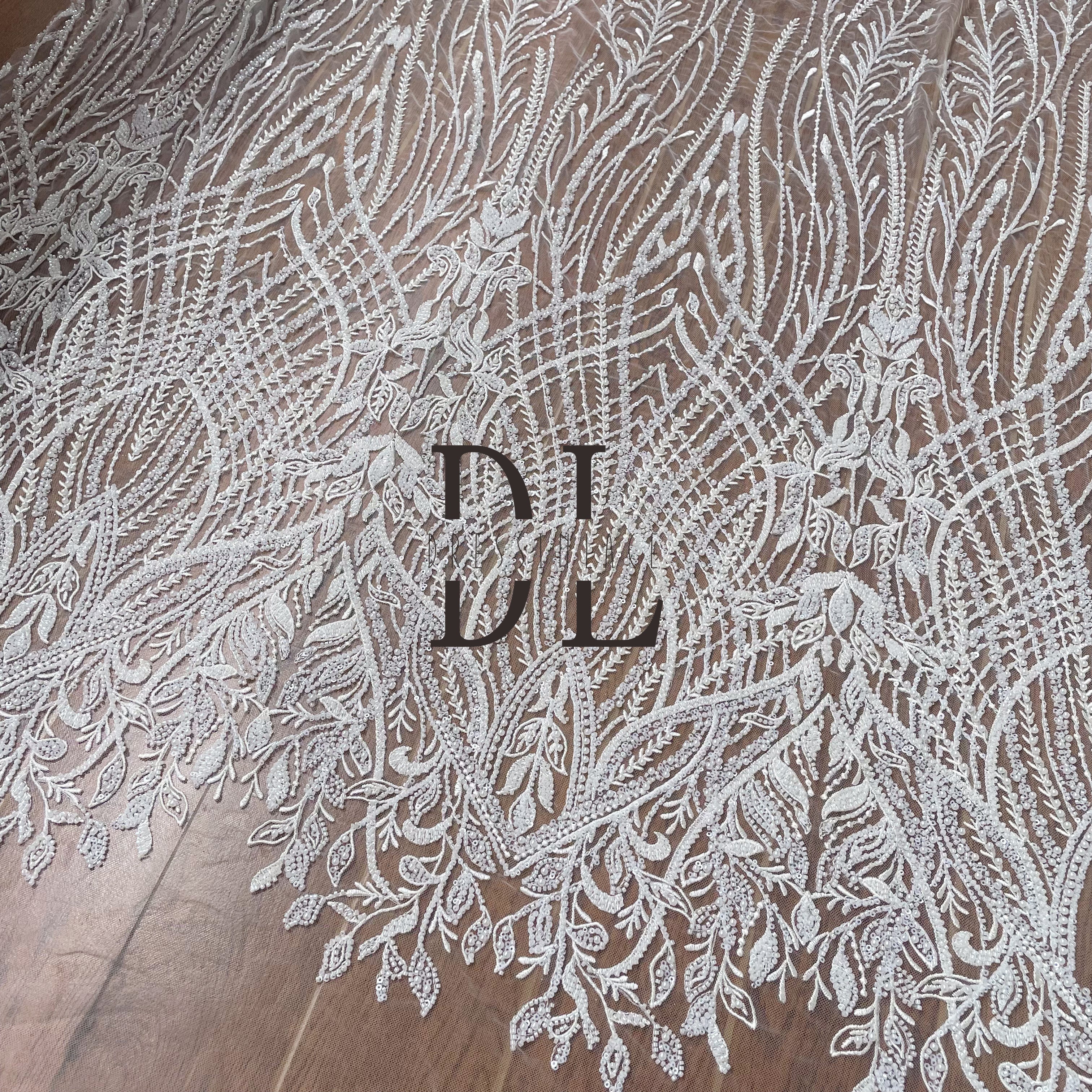 DL130167 Sewing Accessories lace fabric with full beads and sequins for Bridal Wedding Dresses