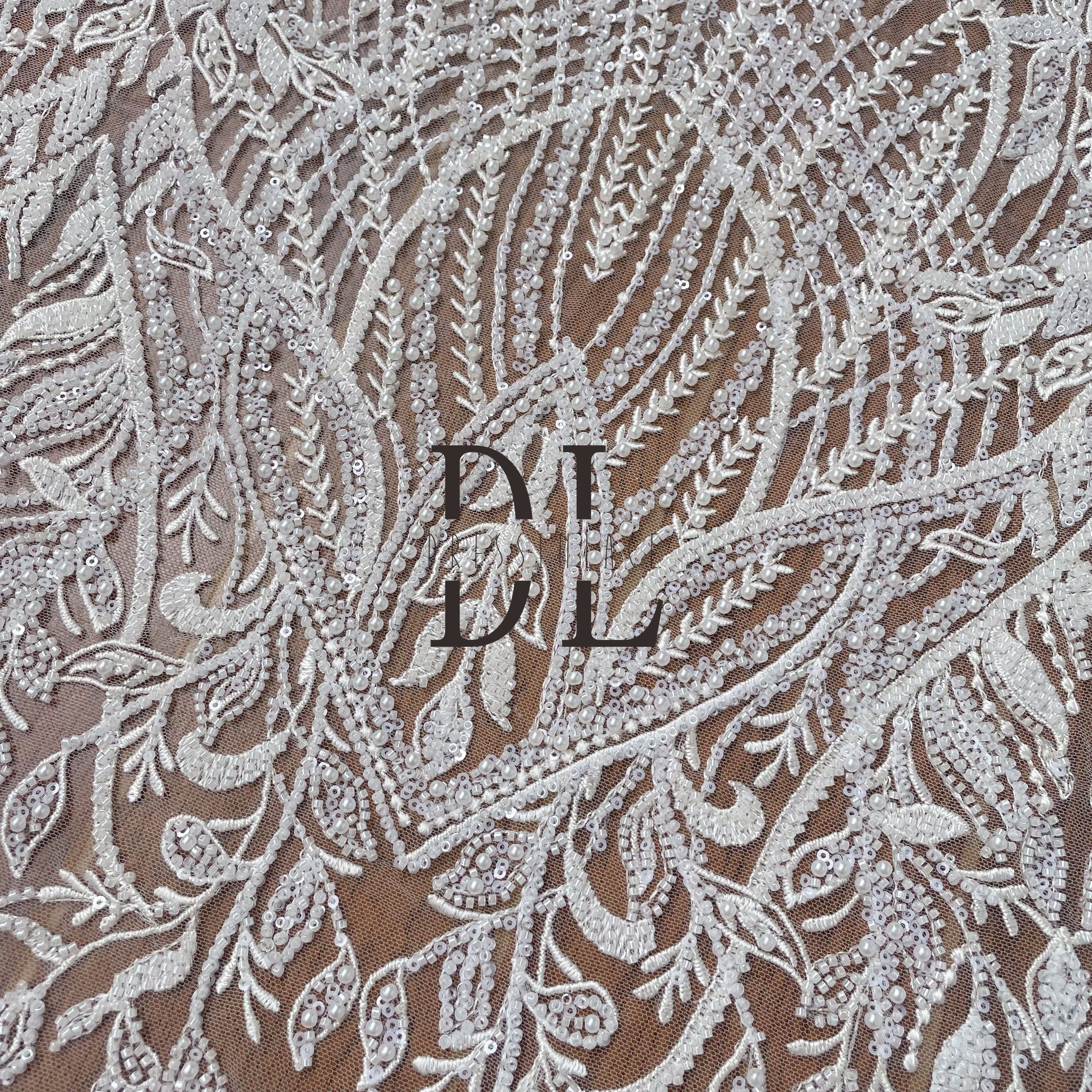 DL130167 Sewing Accessories lace fabric with full beads and sequins for Bridal Wedding Dresses