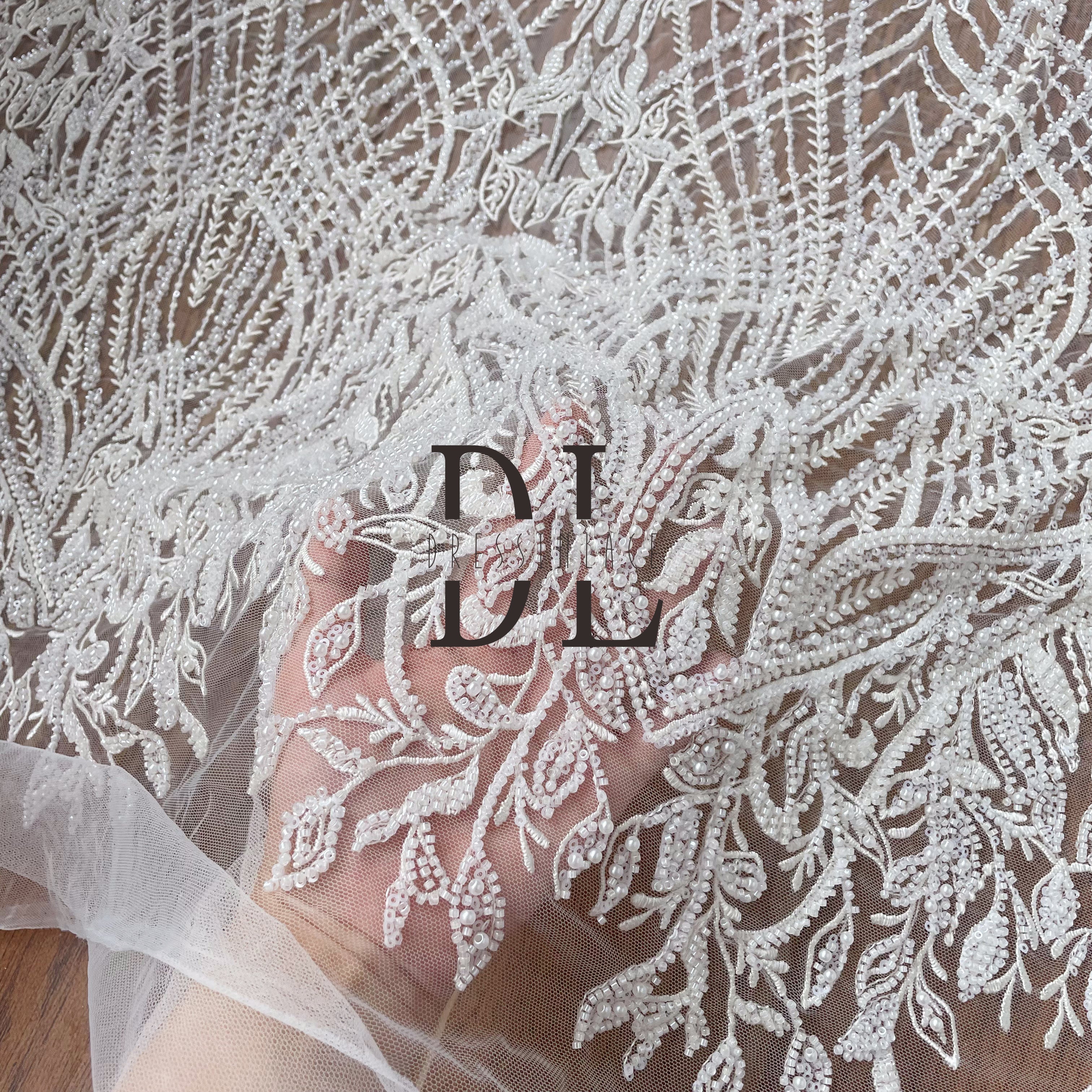 DL130167 Sewing Accessories lace fabric with full beads and sequins for Bridal Wedding Dresses