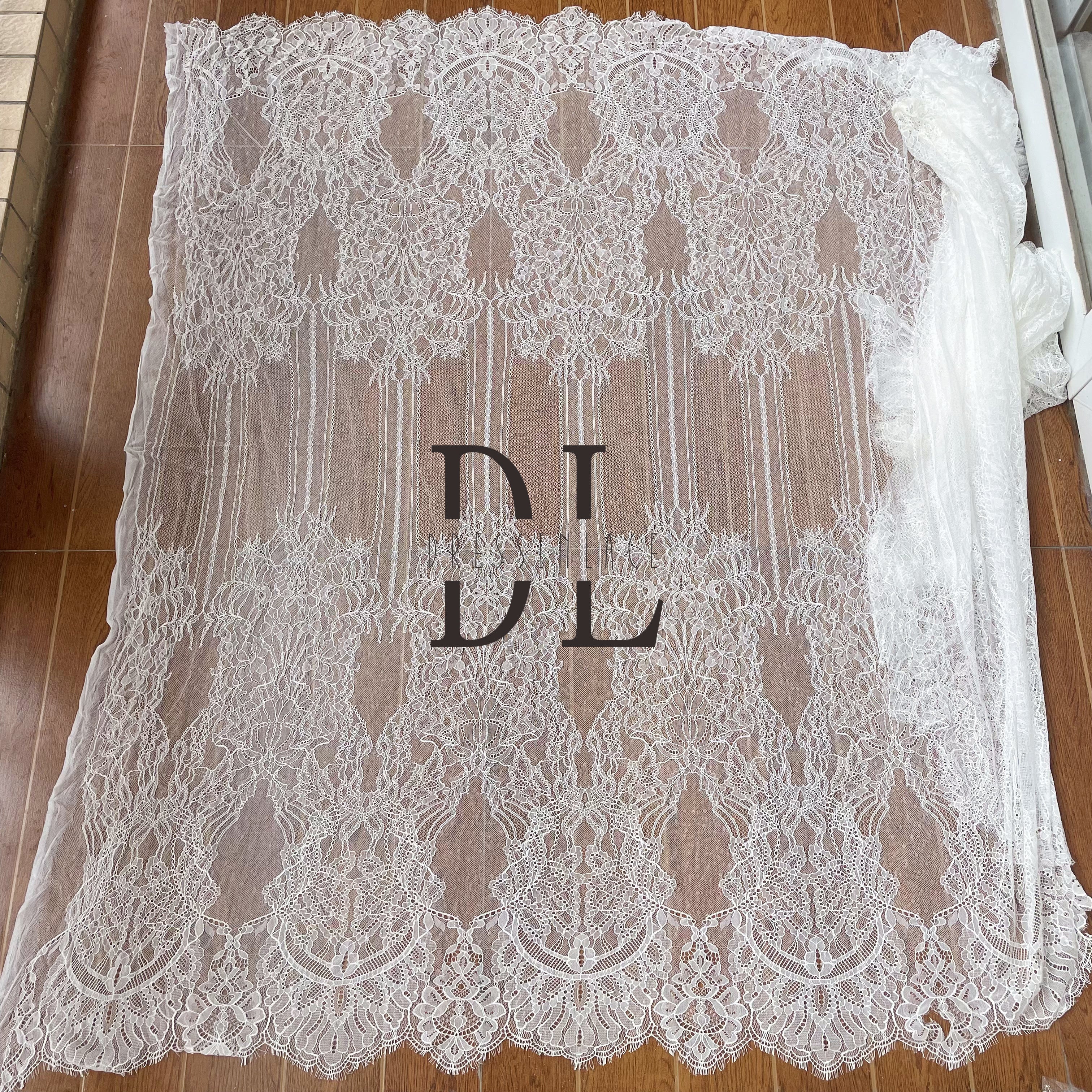 DL15105 Tela de encaje estilo bohemio con pestañas para vestido de novia - Material de pestañas suave y exquisito 3 yardas por pieza ancho 150 cm 