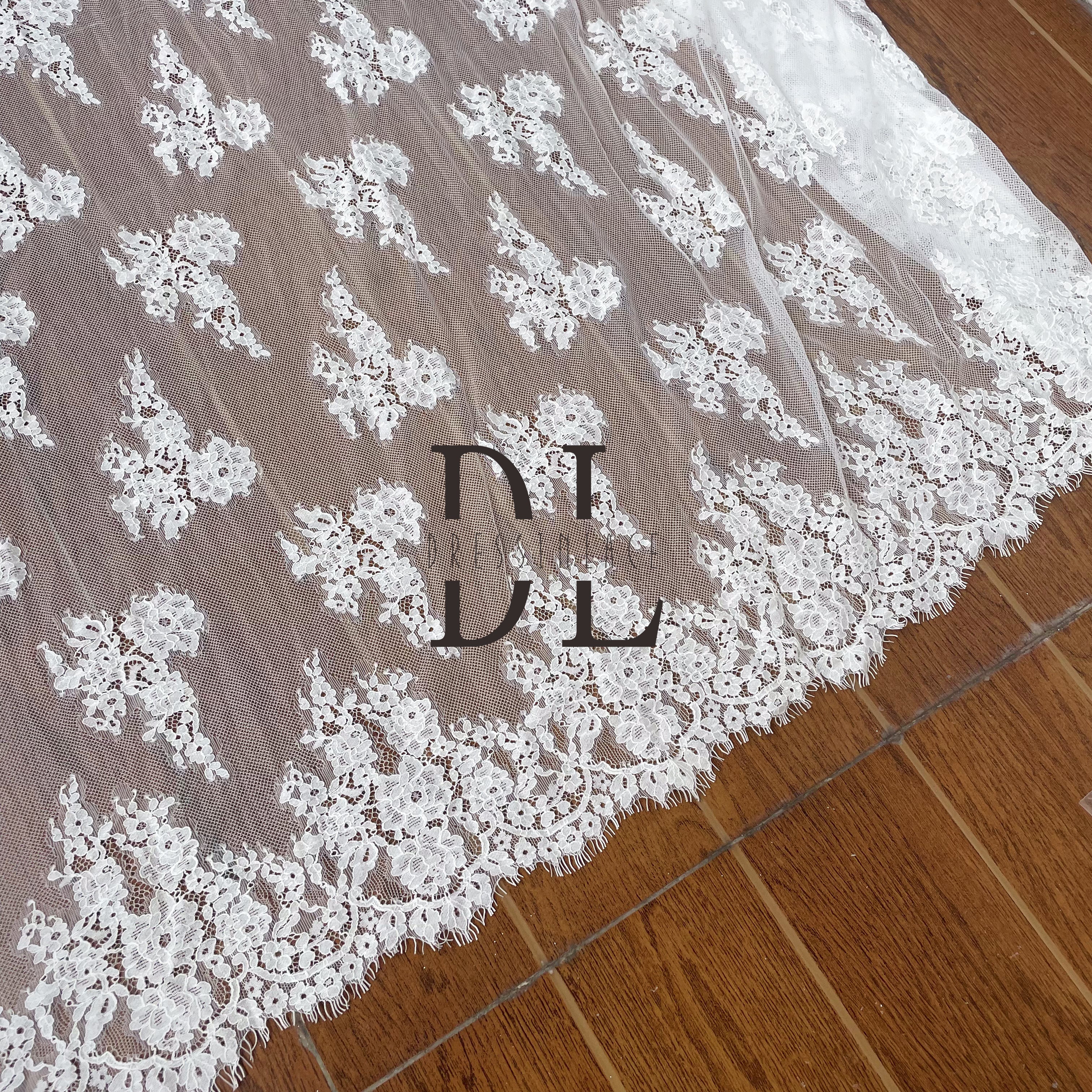 DL15104 Boho Fabrics Delicate Chantilly Lace Fabric for Wedding Dresses - Softy and Exquisite Eyelash Material