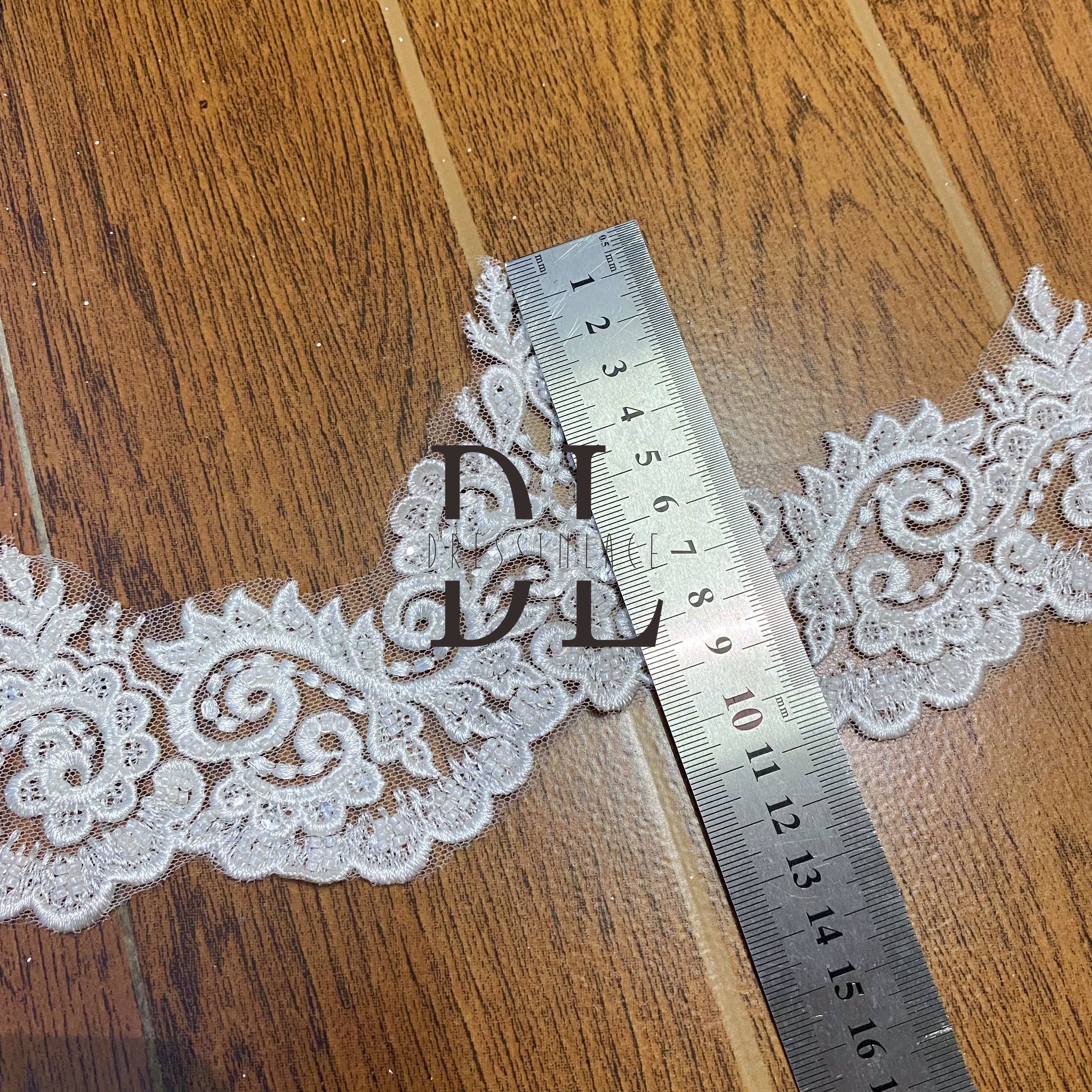 DLX11243 Embroidered Lace Trims Waves Border 11CM With Beads and Sequins for Bridal Wedding Party Wears Or Belts