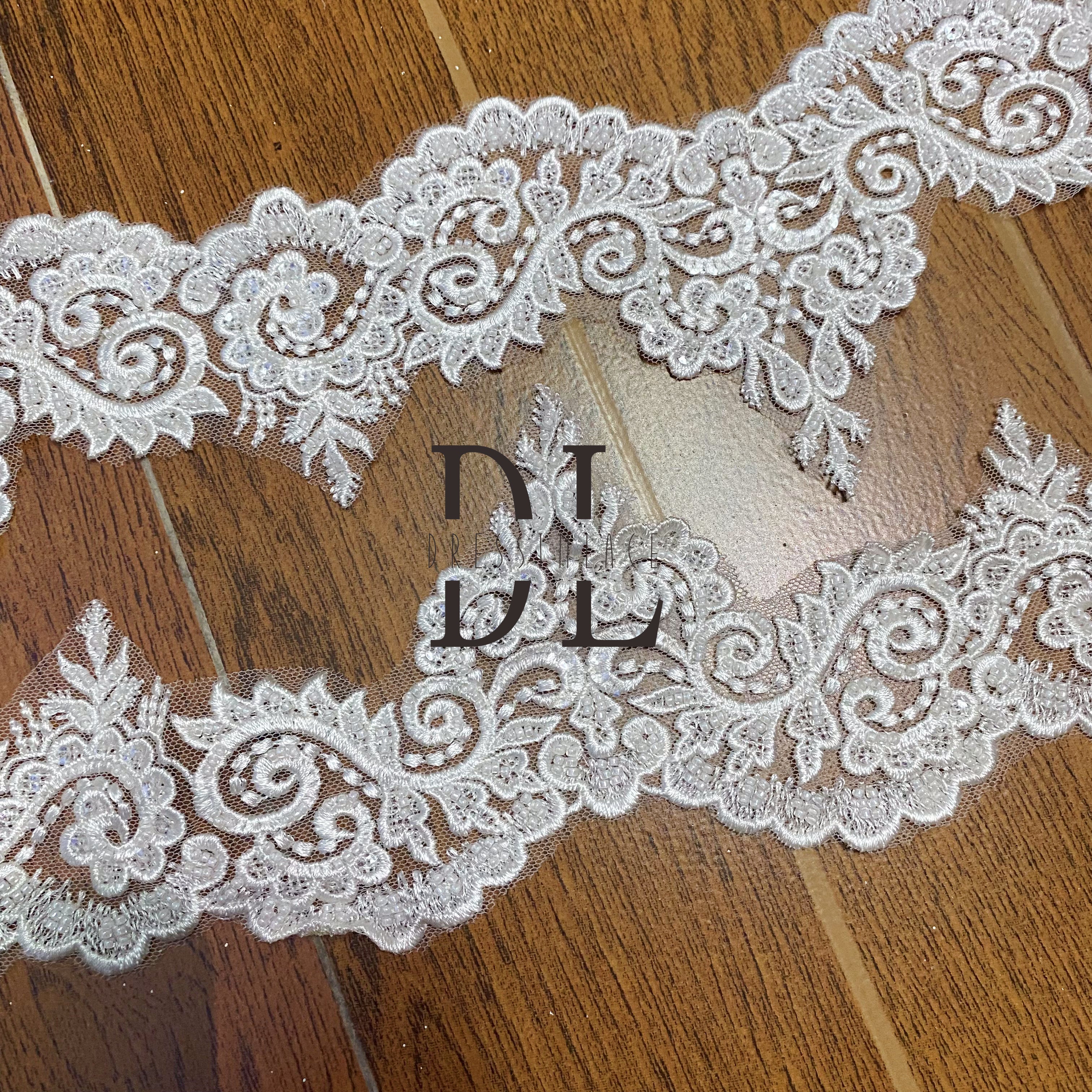 DLX11243 Embroidered Lace Trims Waves Border 11CM With Beads and Sequins for Bridal Wedding Party Wears Or Belts