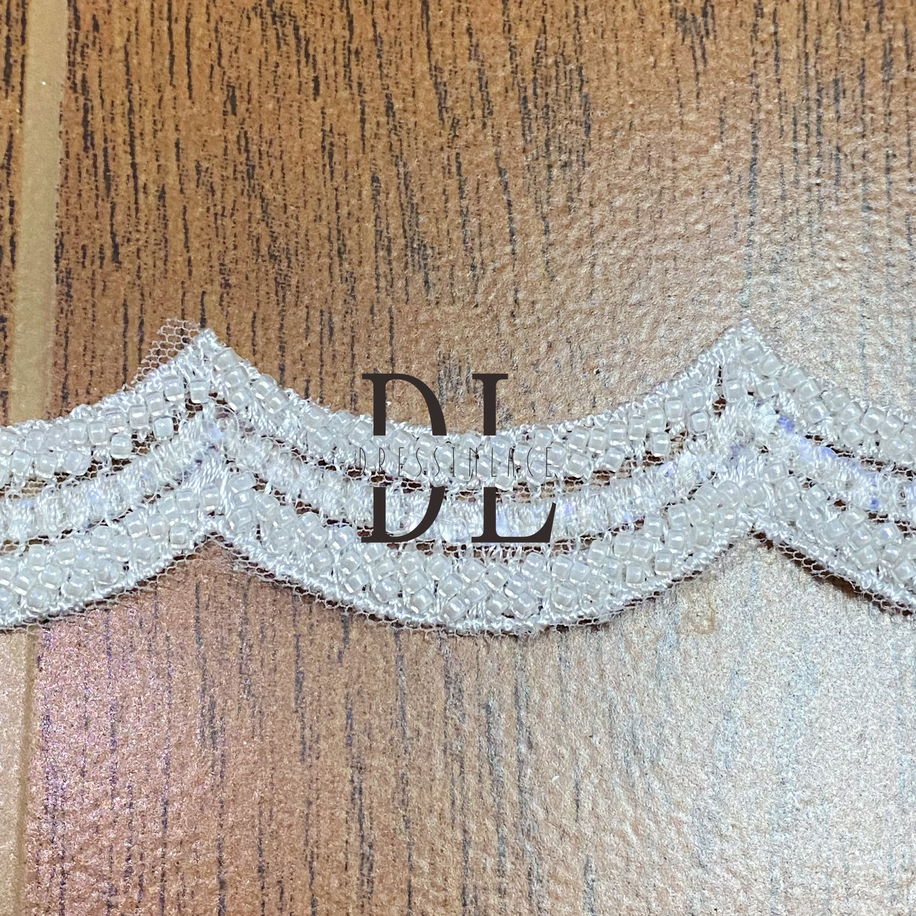 DLX30242 Embroidered Lace Trims 3CM With Beads and Sequins for Bridal Wedding Party Dress Or Belt